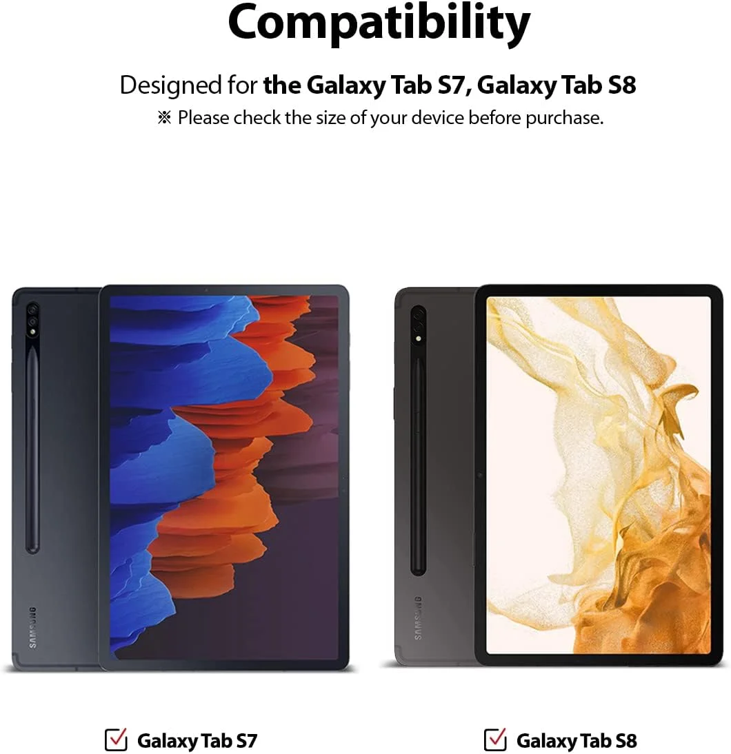 کاور پشتی تبلت Ringke Fusion برای گلکسی تب S8 / گلکسی تب S7، ضد ضربه، دارای جای قلم استایلوس S داخلی، رنگ دودی مشکی