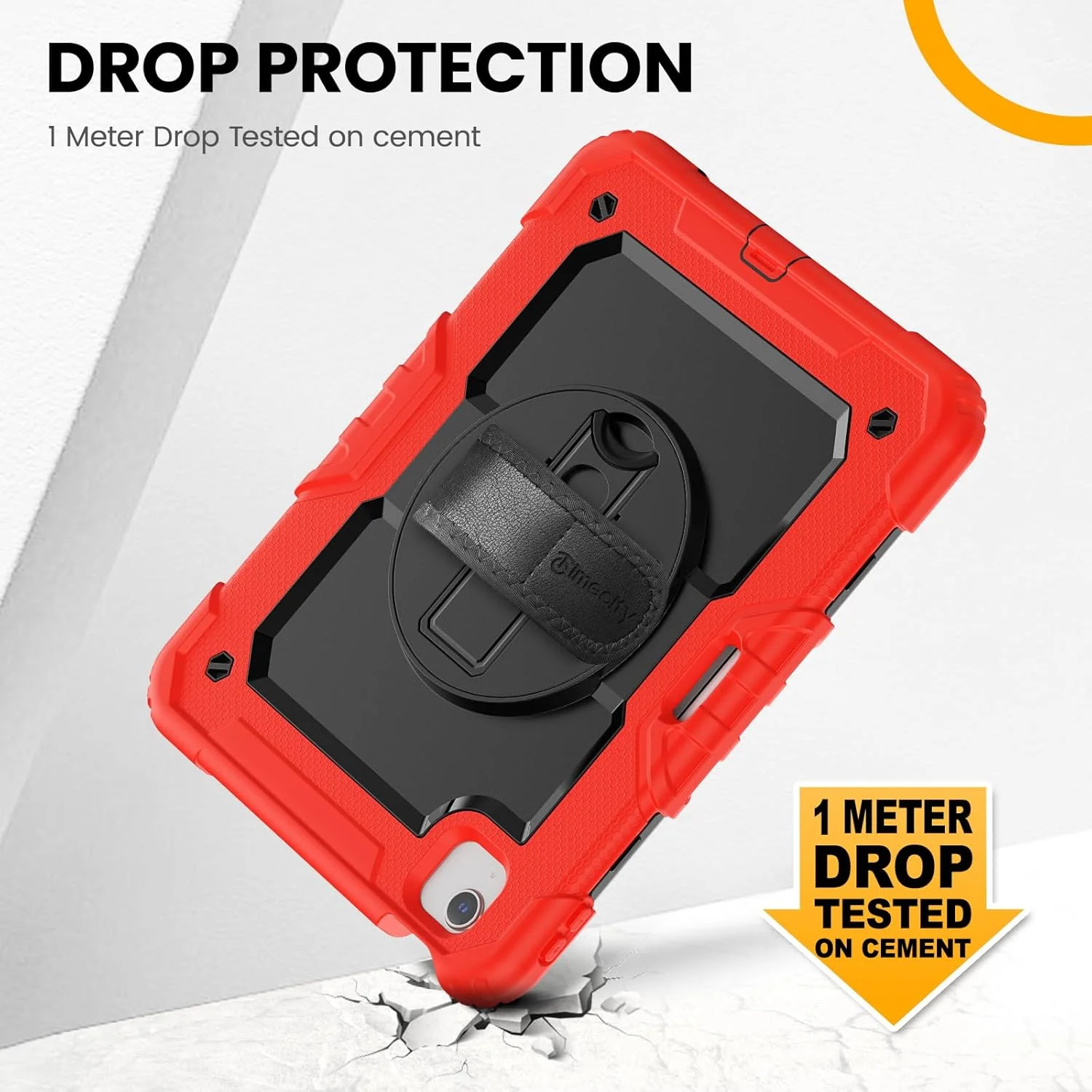 محافظ آیپد ایر نسل 5/4 Timecity، 10.9 اینچ 2020/2022، قاب محافظ ضد ضربه با محافظ صفحه نمایش، پایه چرخان 360 درجه، بند دستی/شانه ای، قاب مقاوم برای آیپد ایر 4/5، مشکی/قرمز