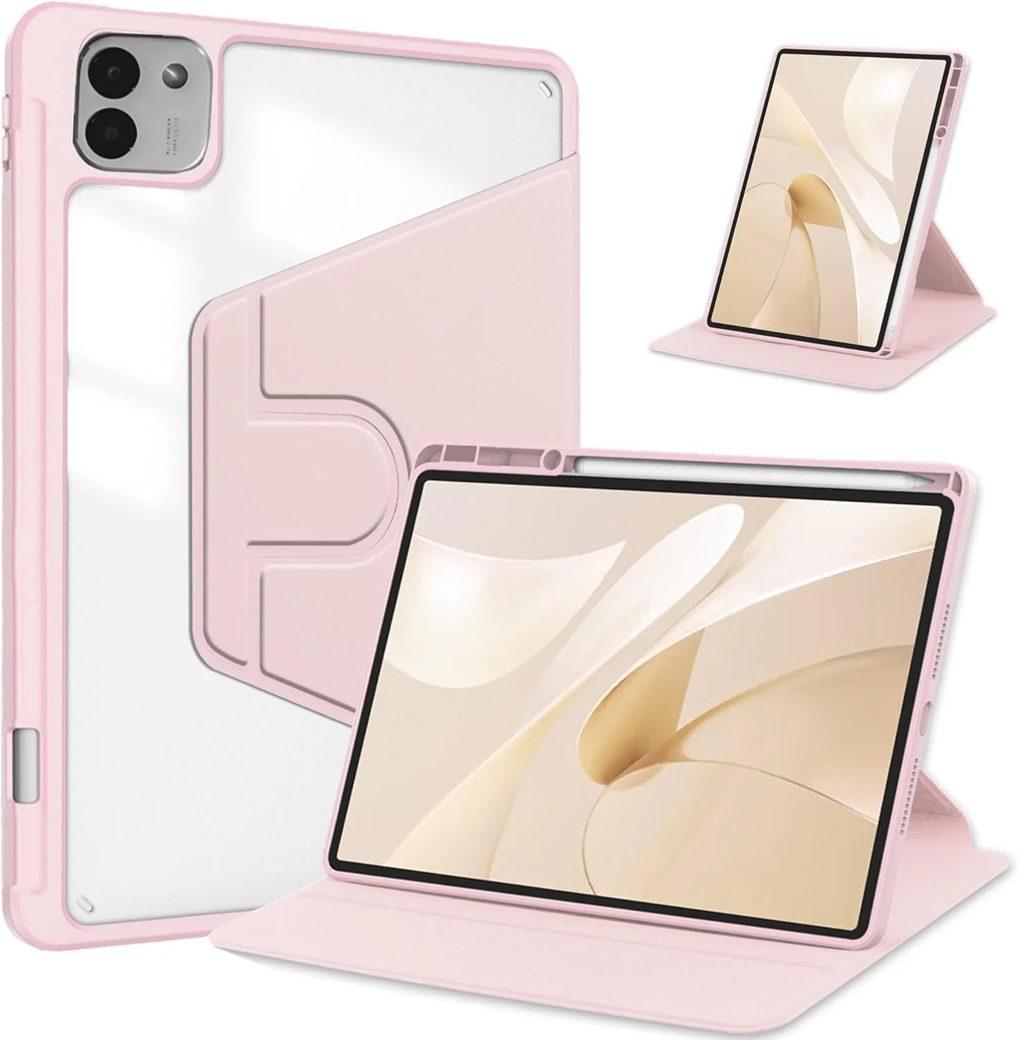 کاور محافظ تبلت کیو ایکـس یو زنی سازگار با آنر مجیک پد 3 سیزده و سه دهم اینچ (2025)، کاور اکریلیک شفاف چند زاویه ای PC سخت با جا قلمی، کاور محافظ استند پشتی شفاف، بیدار شدن/خواب خودکار (صورتی)