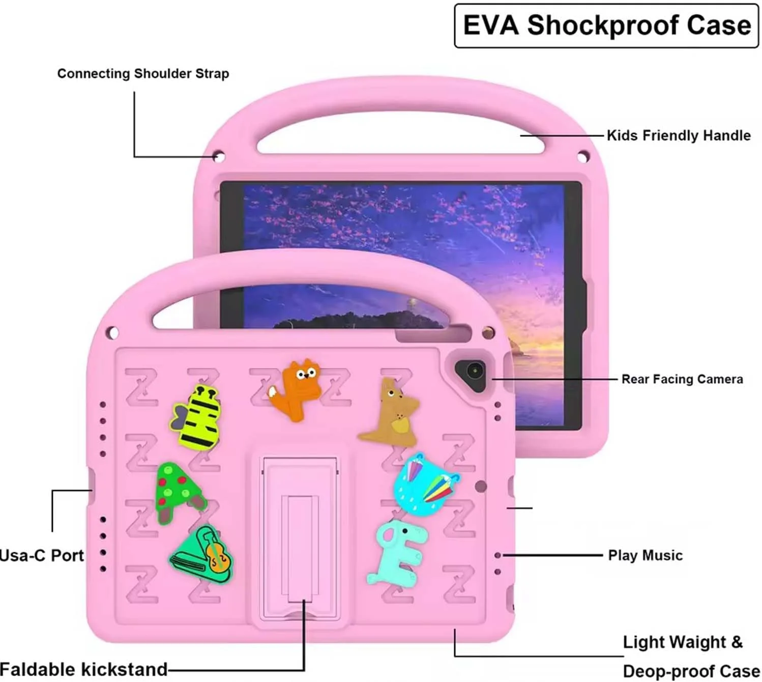 کیف تبلت کودکانه Lukione سازگار با Honor Pad 10 12.1 اینچ، (نسخه 12.1 اینچی 2025) پوشش محافظ سبک و مقاوم در برابر ضربه با پایه دسته دار، طراحی زیبا DIY (آبی)