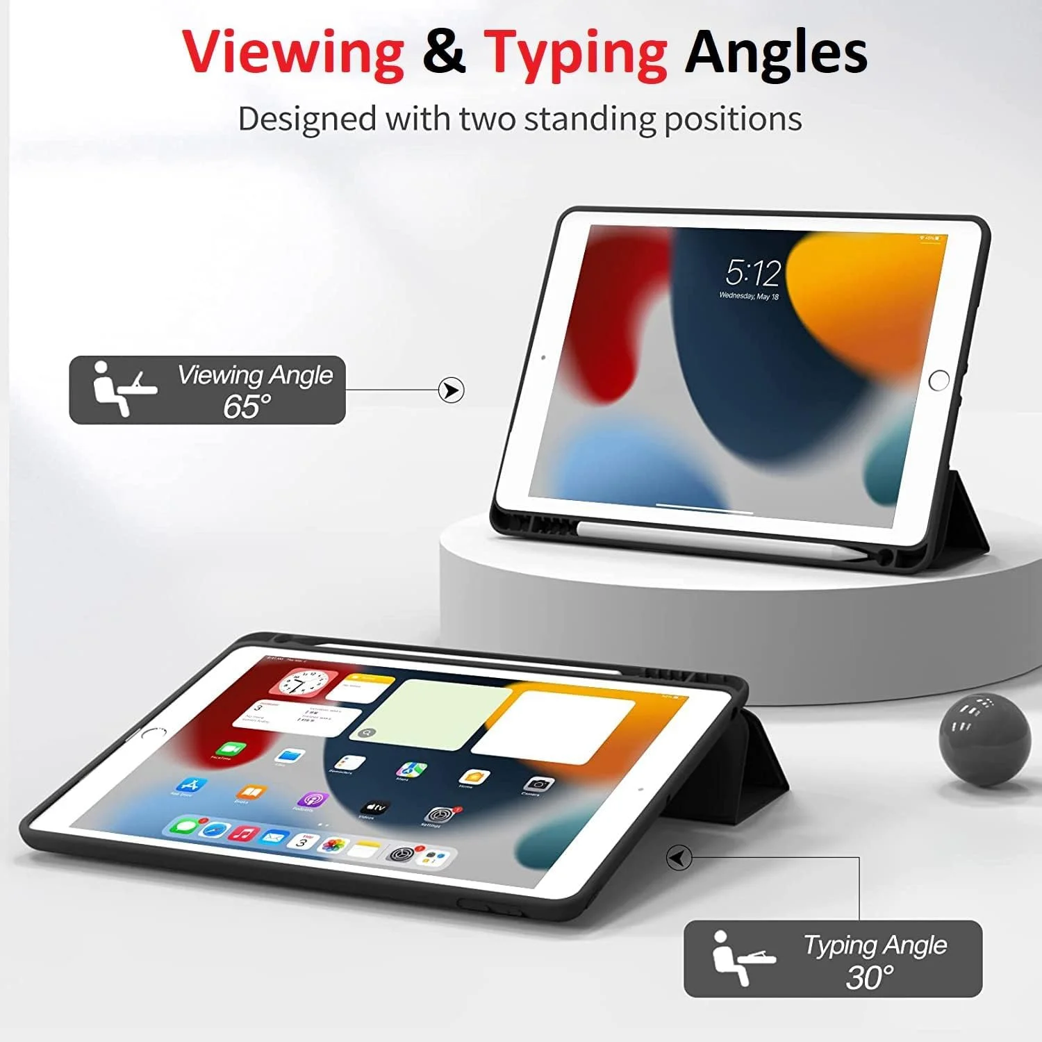 کیف تاشو سه لایه نگهدارنده مداد Vultic مناسب برای آیپد ایر (2013) / ایر 2 (2014) / 9.7 اینچ [نسل 5/6 سال 2017/2018]، پایه هوشمند مغناطیسی [خواب/بیدار شدن خودکار]، روکش پشتی سیلیکونی نرم و باریک (صورتی روشن)