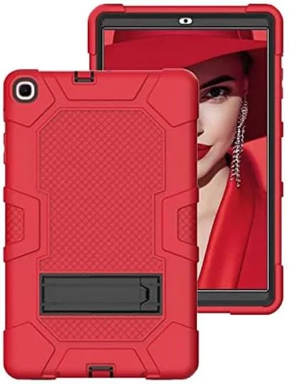 کیف تبلت سامسونگ YEOU مدل Tab A7lite 8.7 T225/T220 (2021) با پایه، مقاوم، ضد ضربه، سه لایه محافظ سخت هیبریدی، بدنه نرم، تبلت اپل، کیف سیلیکونی (قرمز + مشکی)