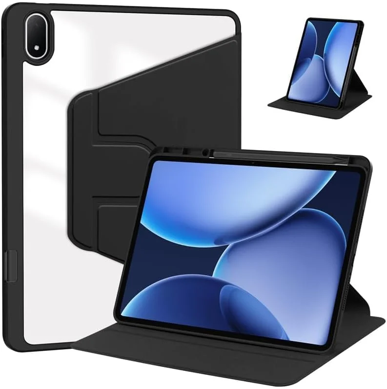کیف محافظ تبلت SKEIDO مناسب برای OnePlus Pad 3/Pad 2 Pro 13.2 اینچ 2025 با جای قلم، چرخش 360 درجه، روکش چرمی PU + PC شفاف با قابلیت بیدار/خواب (مشکی)