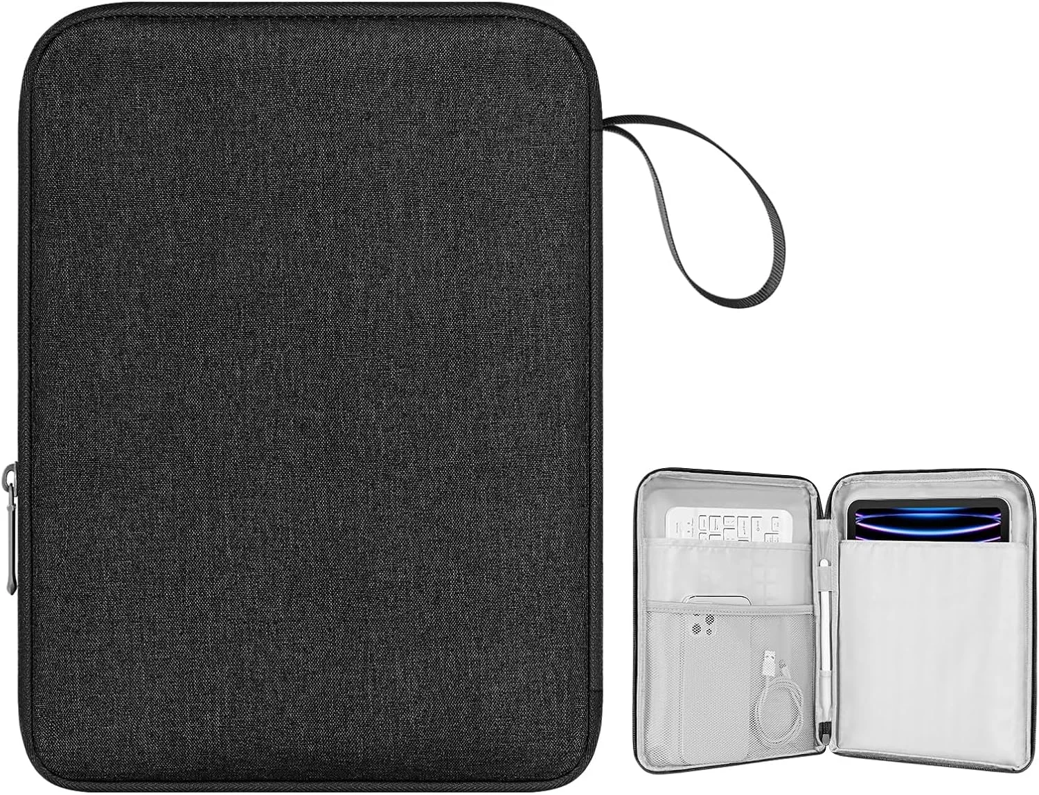 کیف تبلت 9-12.9 اینچی Azonee با دسته - مناسب برای آیپد پرو 12.9/آیپد ایر 13 اینچی، سرفیس پرو 9/8، گلکسی تب S9+/S8+/S7+ 12.4 اینچی - کیف تبلت مشکی با جیب و بند شانه