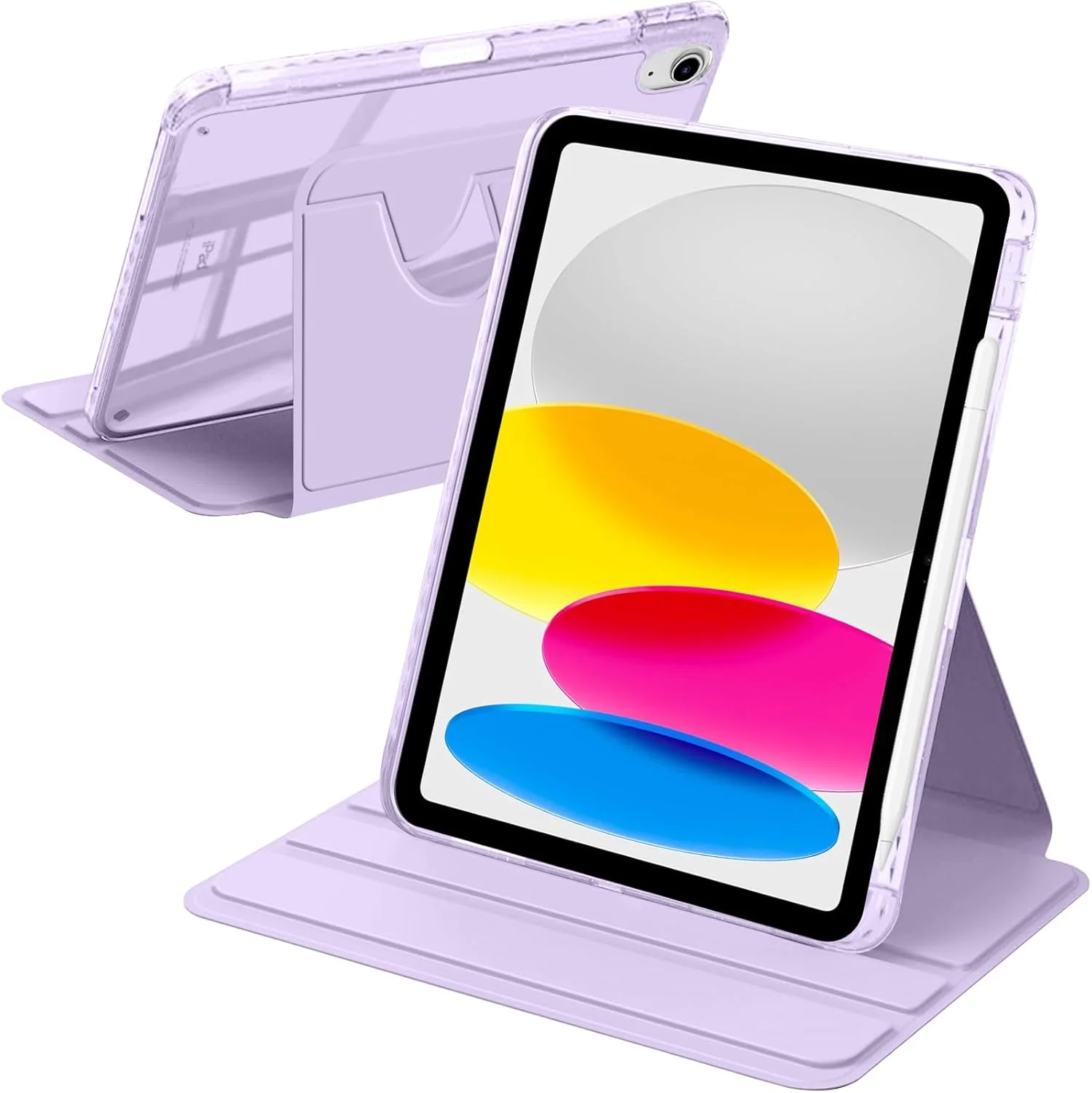 کیف چرخشی A-BEAUTY سازگار با آیپد (A16) نسل 11/10 (2025/2022)، با جای قلم، پوشش ضد ضربه با پشت شفاف، پایه چرخش 360 درجه، بنفش یاسی