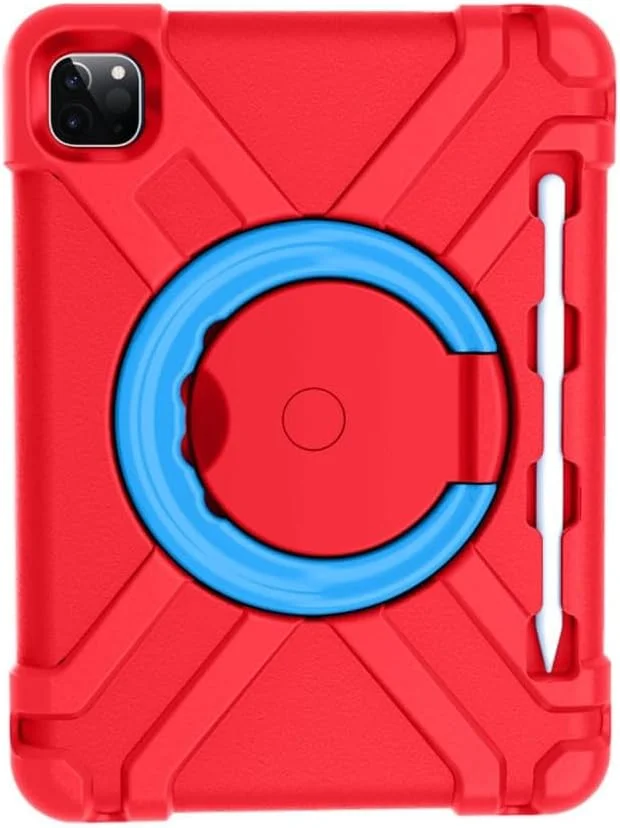 کیف محافظ تبلت یونیک کیس مناسب برای آیپد ایر (2022/2020) / آیپد پرو 11 اینچ (2022/2021/2020)، مقاوم در برابر ضربه، با دستگیره چرخان 360 درجه و پایه نگهدارنده - قرمز/آبی