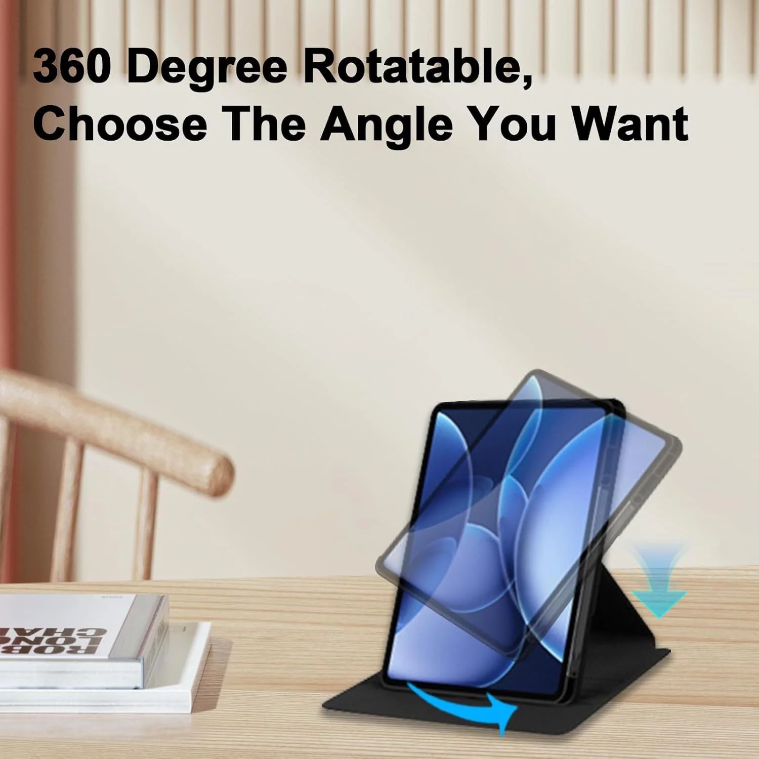 کیف محافظ تبلت SKEIDO مناسب برای OnePlus Pad 3/Pad 2 Pro 13.2 اینچ 2025 با جای قلم، چرخش 360 درجه، روکش چرمی PU + PC شفاف با قابلیت بیدار/خواب (مشکی)