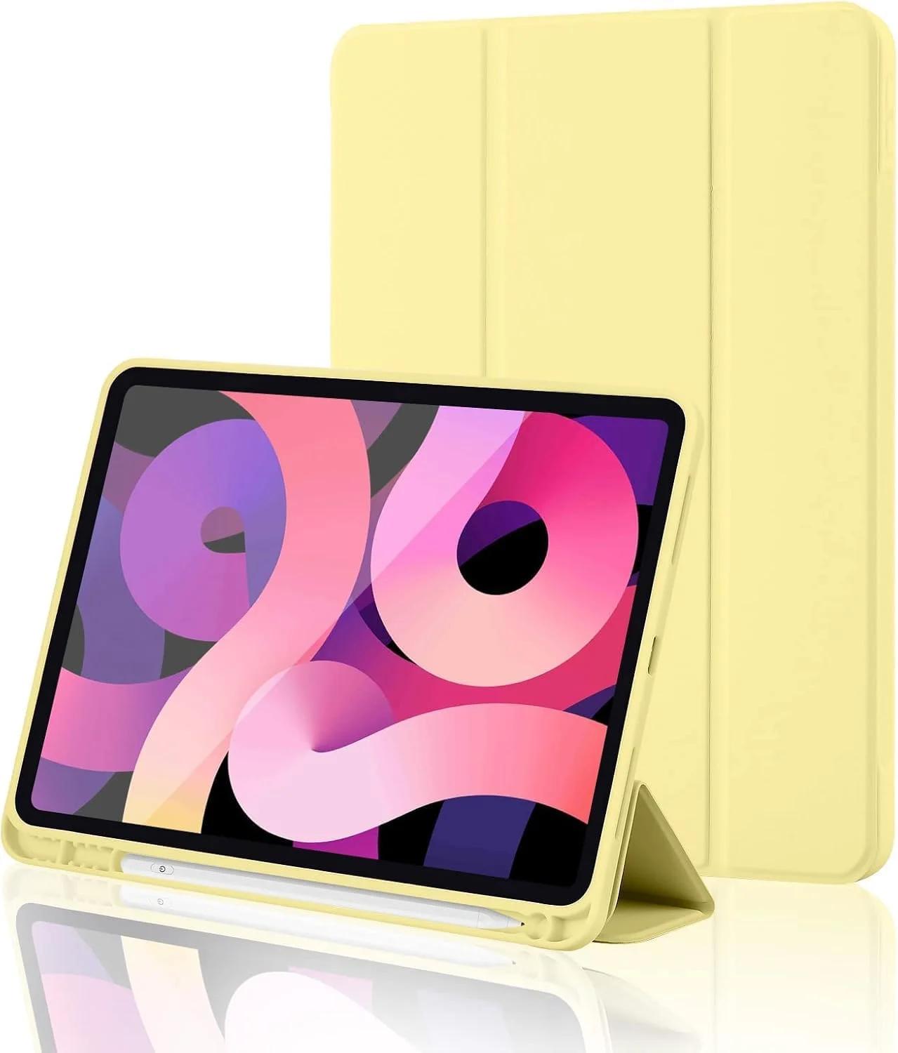 SmartGrist Compatible with iPad 10th Generation Case 2022, 10.9 Inch, Yellow, Auto Wake/Sleep, Stand Case, Pencil Holder, Soft TPU Back, Protects iPad 10 Gen (2022, 10.9"), Model: A2696, A2757, A2777