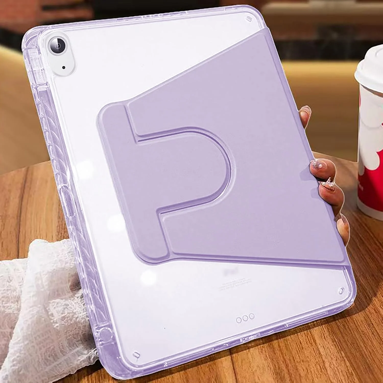 کیف چرخشی A-BEAUTY سازگار با آیپد (A16) نسل 11/10 (2025/2022)، با جای قلم، پوشش ضد ضربه با پشت شفاف، پایه چرخش 360 درجه، بنفش یاسی