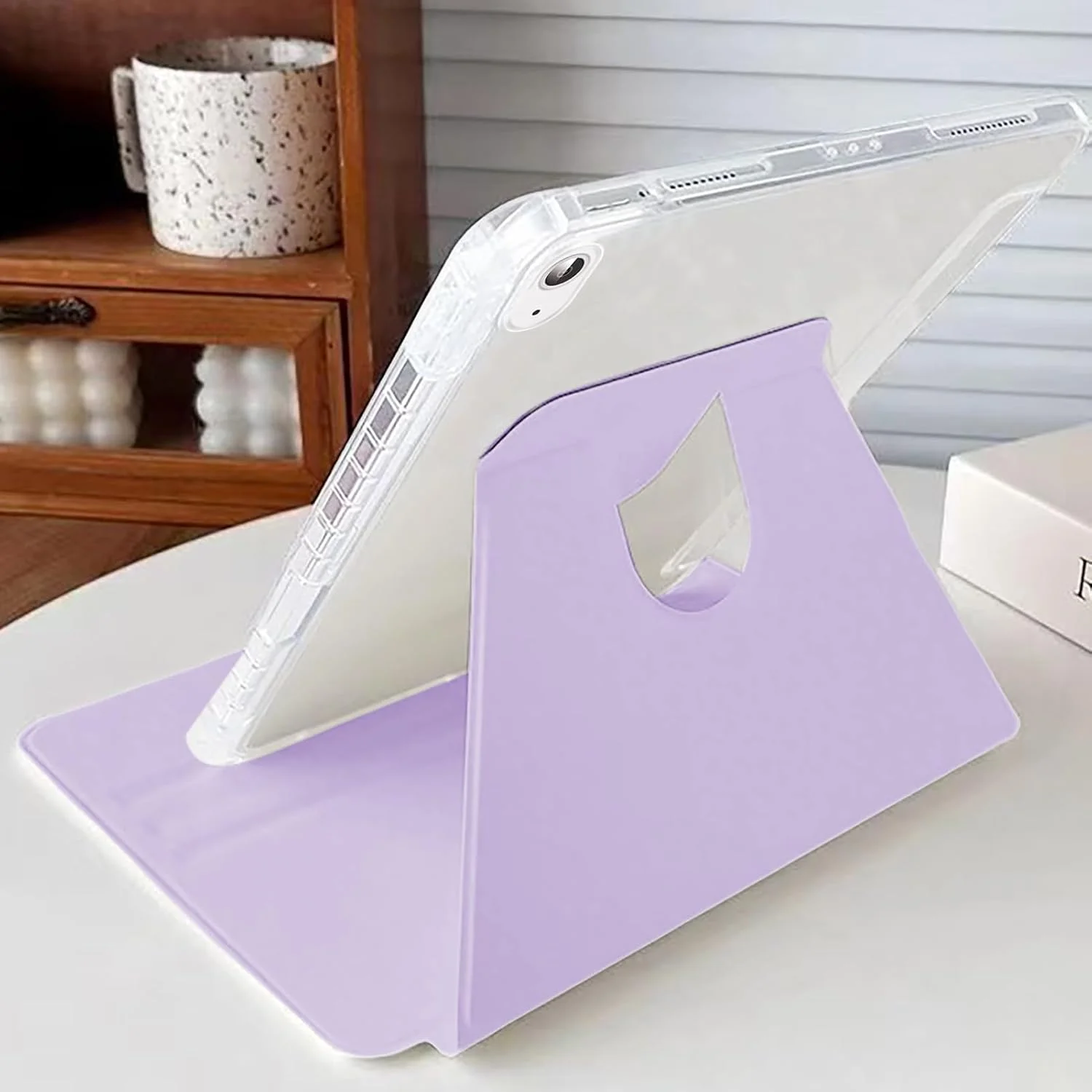 کیف چرخشی A-BEAUTY سازگار با آیپد (A16) نسل 11/10 (2025/2022)، با جای قلم، پوشش ضد ضربه با پشت شفاف، پایه چرخش 360 درجه، بنفش یاسی