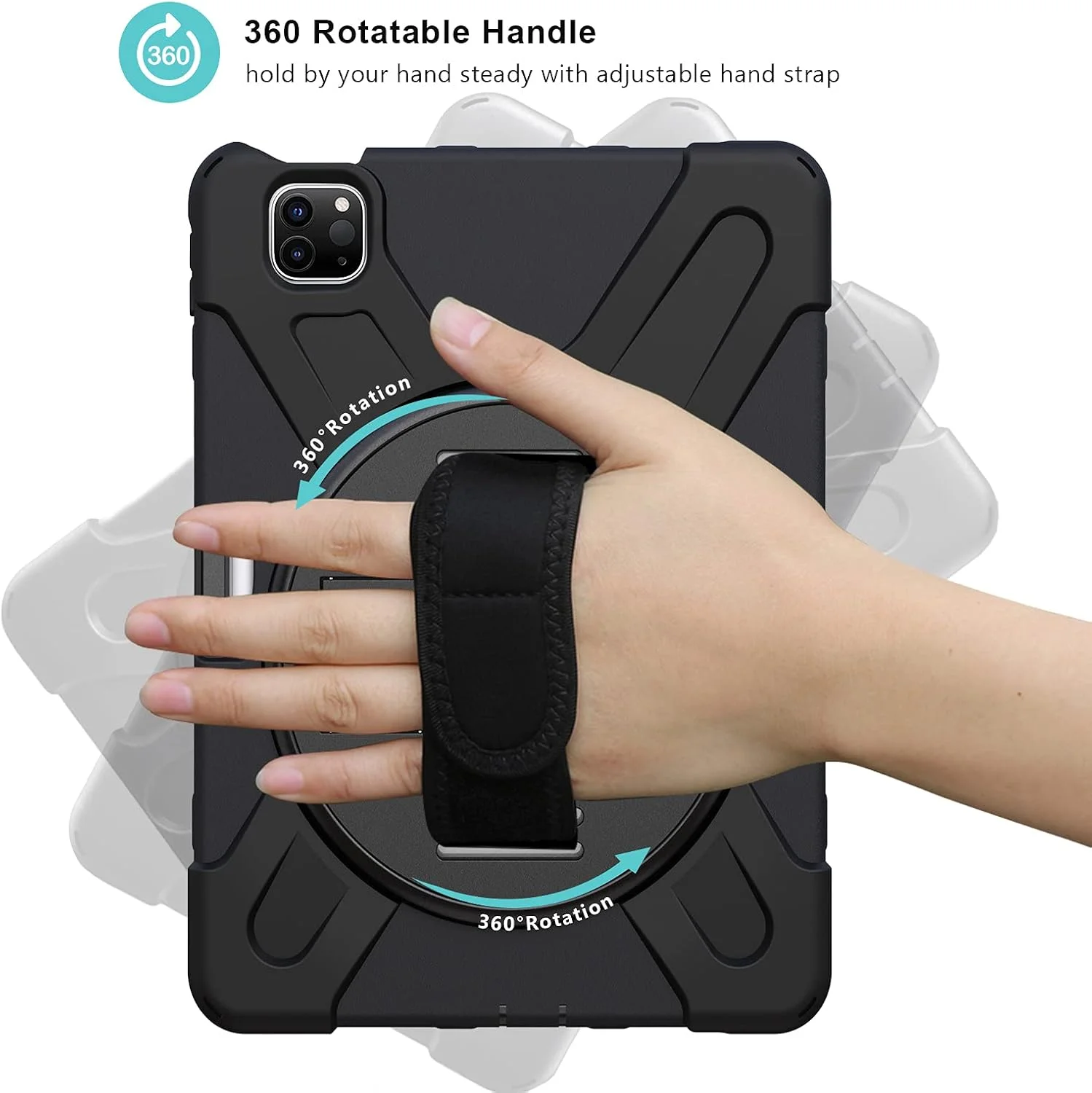 کیف محافظ ProCase مناسب برای آیپد پرو 12.9 اینچ 2022 2021 2020 2018، کاور مقاوم در برابر ضربه با بند دستی و بند شانه برای آیپد پرو 12.9 اینچ نسل 6، 5، 4 و 3 - مشکی