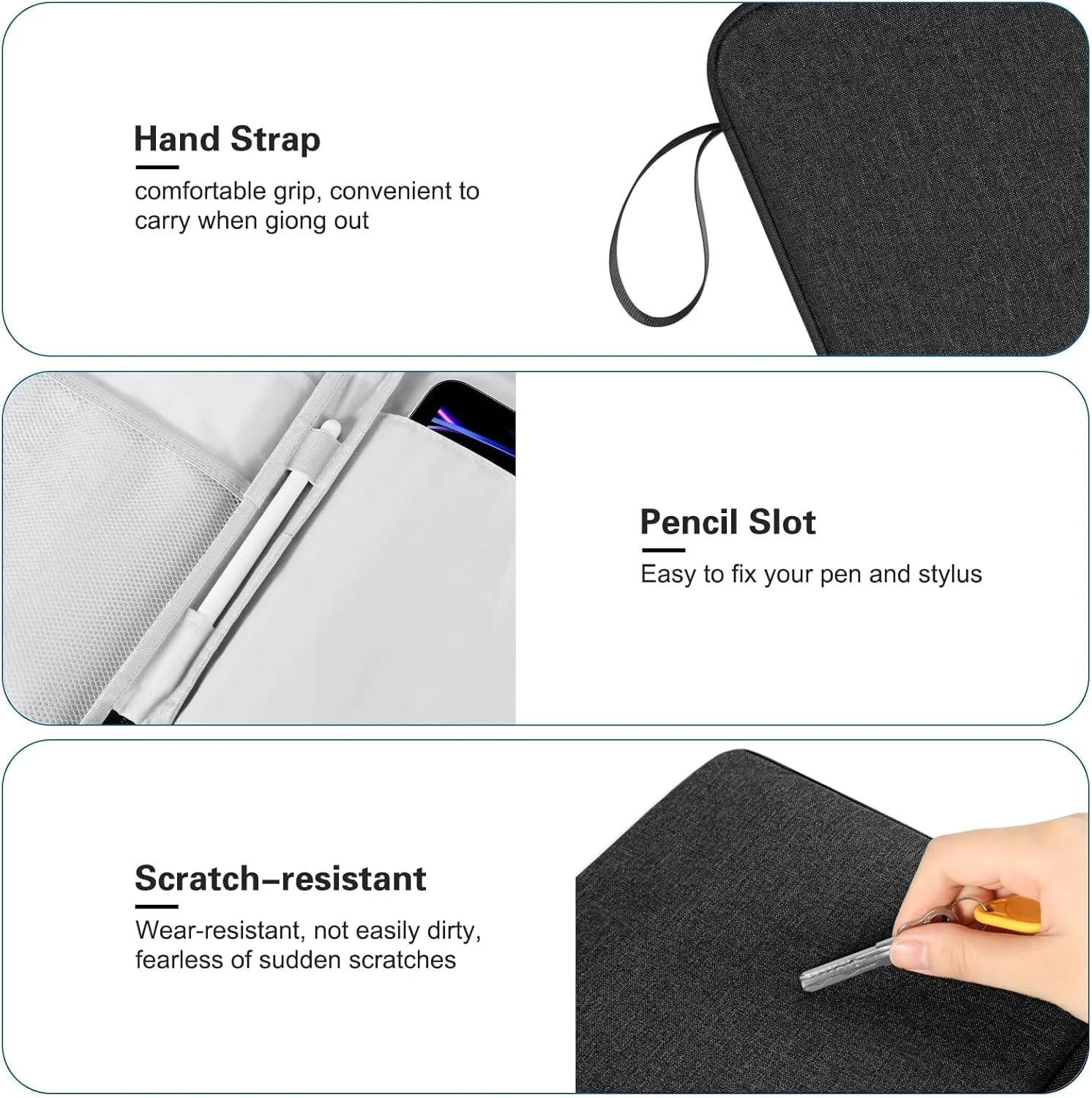 کیف تبلت 9-12.9 اینچی Azonee با دسته - مناسب برای آیپد پرو 12.9/آیپد ایر 13 اینچی، سرفیس پرو 9/8، گلکسی تب S9+/S8+/S7+ 12.4 اینچی - کیف تبلت مشکی با جیب و بند شانه