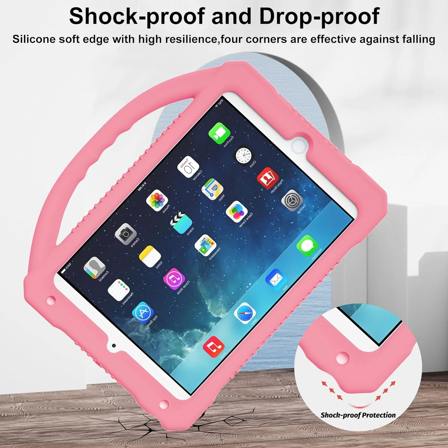 کیف کودکانه Adocham برای آیپد مینی 5 4 3 2 1، سبک و مقاوم در برابر ضربه، پوشش سیلیکونی کامل بدنه با پایه تاشو و دسته (صورتی-1)