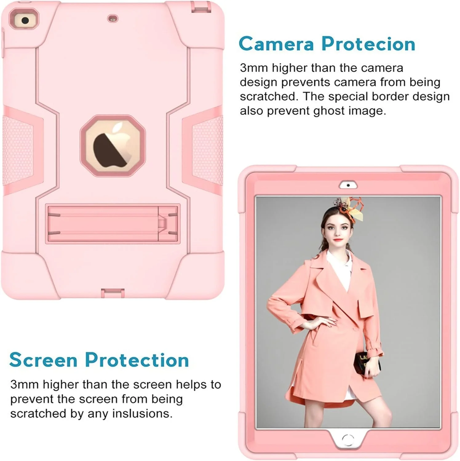 کیف هوشمند UUcovers برای تبلت Apple iPad 10.2 اینچی 2019 نسل هفتم، جلد چرمی PU سبک وزن با قابلیت تنظیم چند زاویه دید، کاور سه تایی با محفظه مداد [خواب/بیدار شدن خودکار] - صورتی