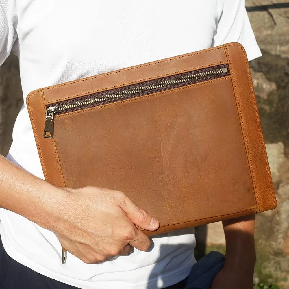 کیف چرمی آیپد YTDZ، کیف تبلت چرم طرح اسب دیوانه (قهوه ای)