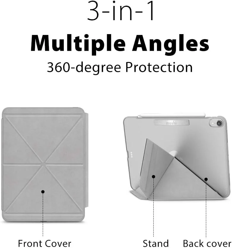 کیف تاشو موشی Versacover مدل 99Mo056011 مناسب آیپد پرو 11 اینچ جدید، با قابلیت تاشوندگی، 3 زاویه دید، پشتیبانی از شارژ قلم، حالت خواب/بیدار خودکار، اتصال مغناطیسی - خاکستری