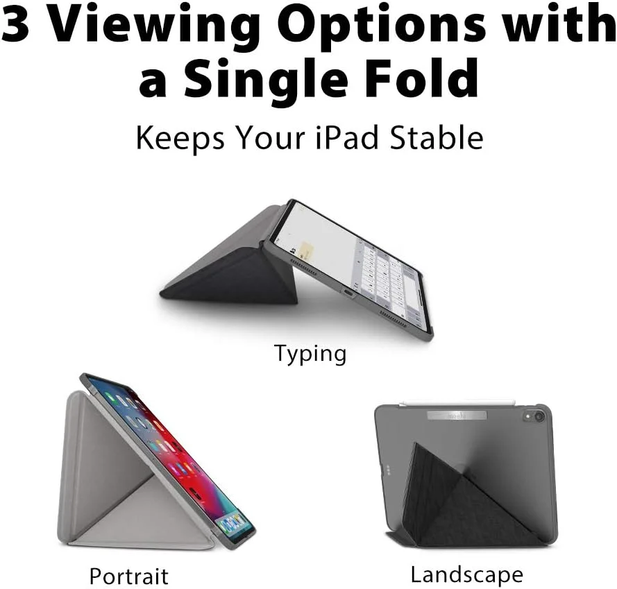 کیف تاشو موشی Versacover مدل 99Mo056011 مناسب آیپد پرو 11 اینچ جدید، با قابلیت تاشوندگی، 3 زاویه دید، پشتیبانی از شارژ قلم، حالت خواب/بیدار خودکار، اتصال مغناطیسی - خاکستری