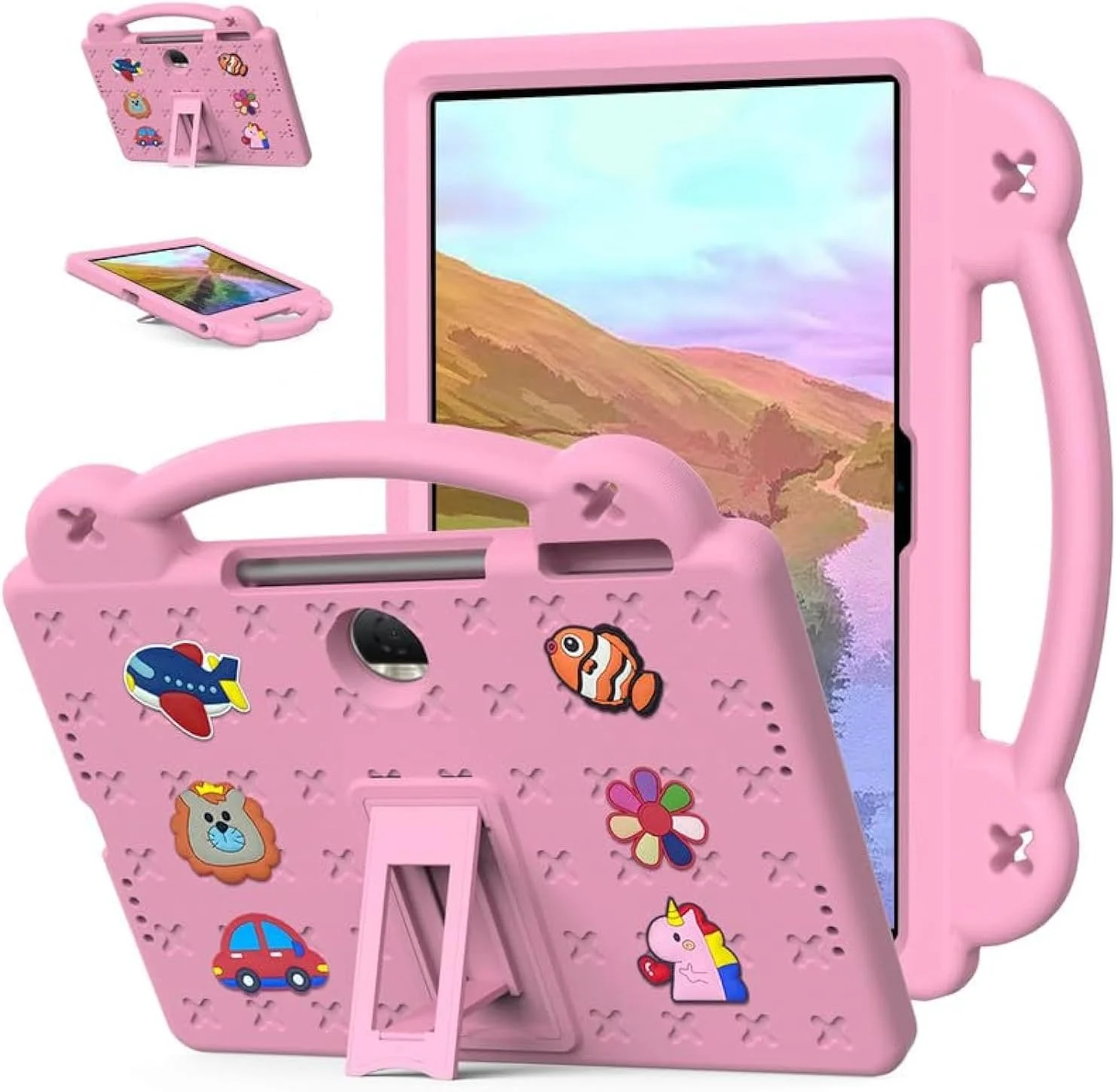نیکاک قاب تبلت آنر پد 9 اینچ 12.1 مناسب کودکان، قاب تبلت با طراحی زیبا و سرگرم کننده، دسته دار با قابلیت استند، پوشش محافظ سبک وزن EVA، صورتی