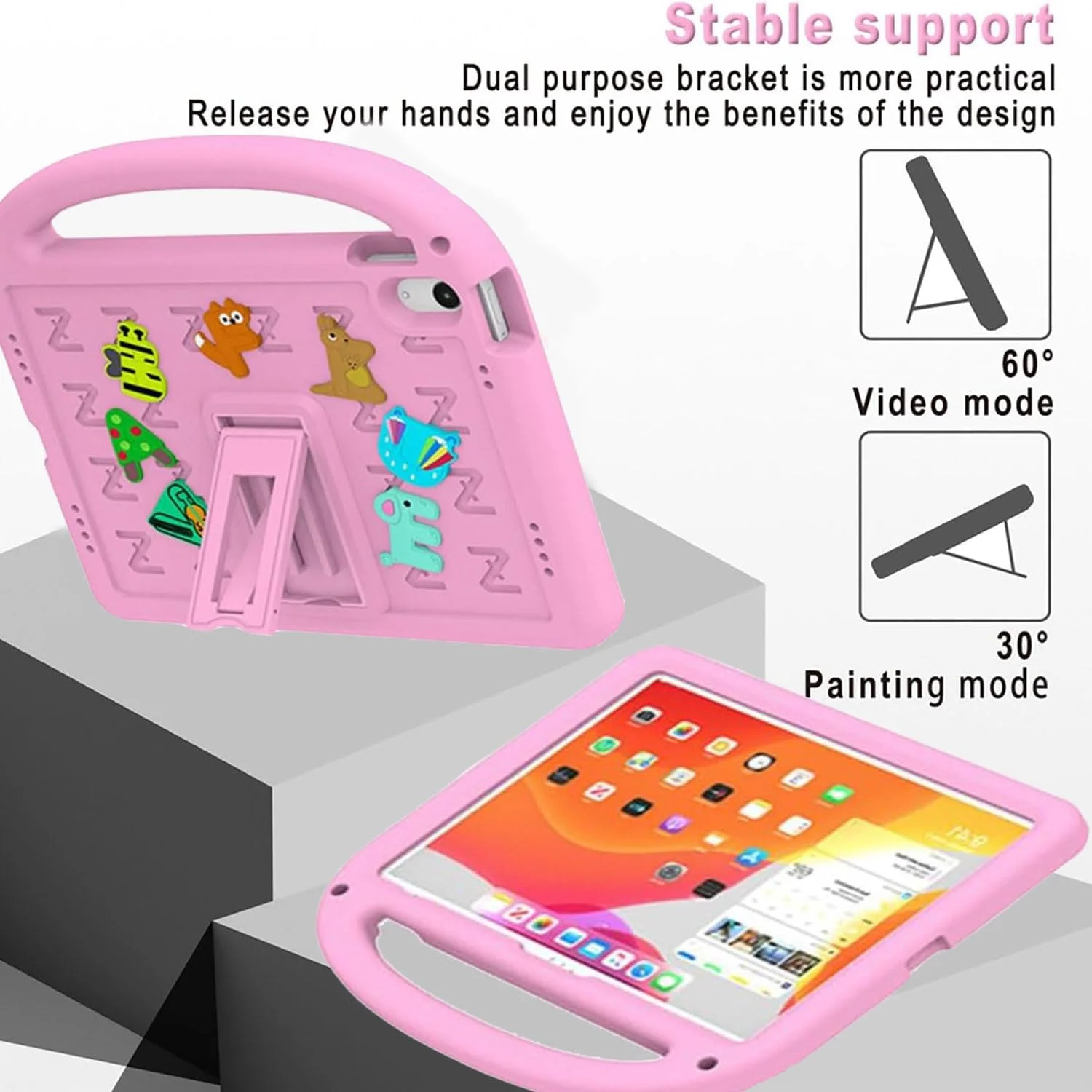 کیف محافظ کودکانه Tujibeay برای آیپد (A16) نسل 11 اینچی 2025 / آیپد نسل 10 اینچی 10.9 اینچی 2022، سبک وزن، ضد ضربه EVA، با دسته (صورتی)