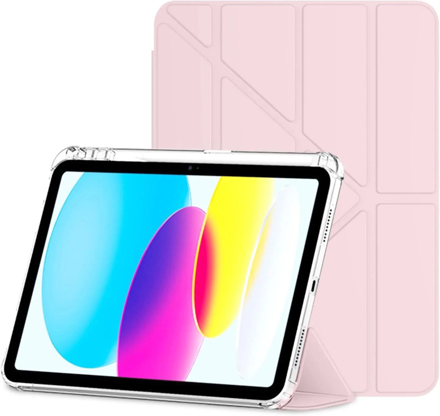 کاور آیپد نسل 10 سامکایل 2022 سایز 10.9 اینچ، کاور محافظ باریک و سخت با قابلیت استند و پشتی مغناطیسی هوشمند برای آیپد 10.9 اینچی نسل 10 مدل 2022 (صورتی)