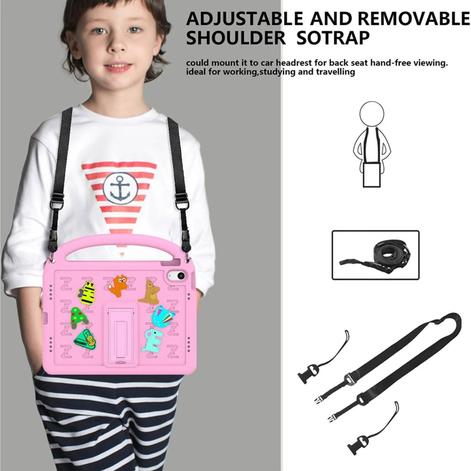 کیف محافظ کودکانه Tujibeay برای آیپد (A16) نسل 11 اینچی 2025 / آیپد نسل 10 اینچی 10.9 اینچی 2022، سبک وزن، ضد ضربه EVA، با دسته (صورتی)