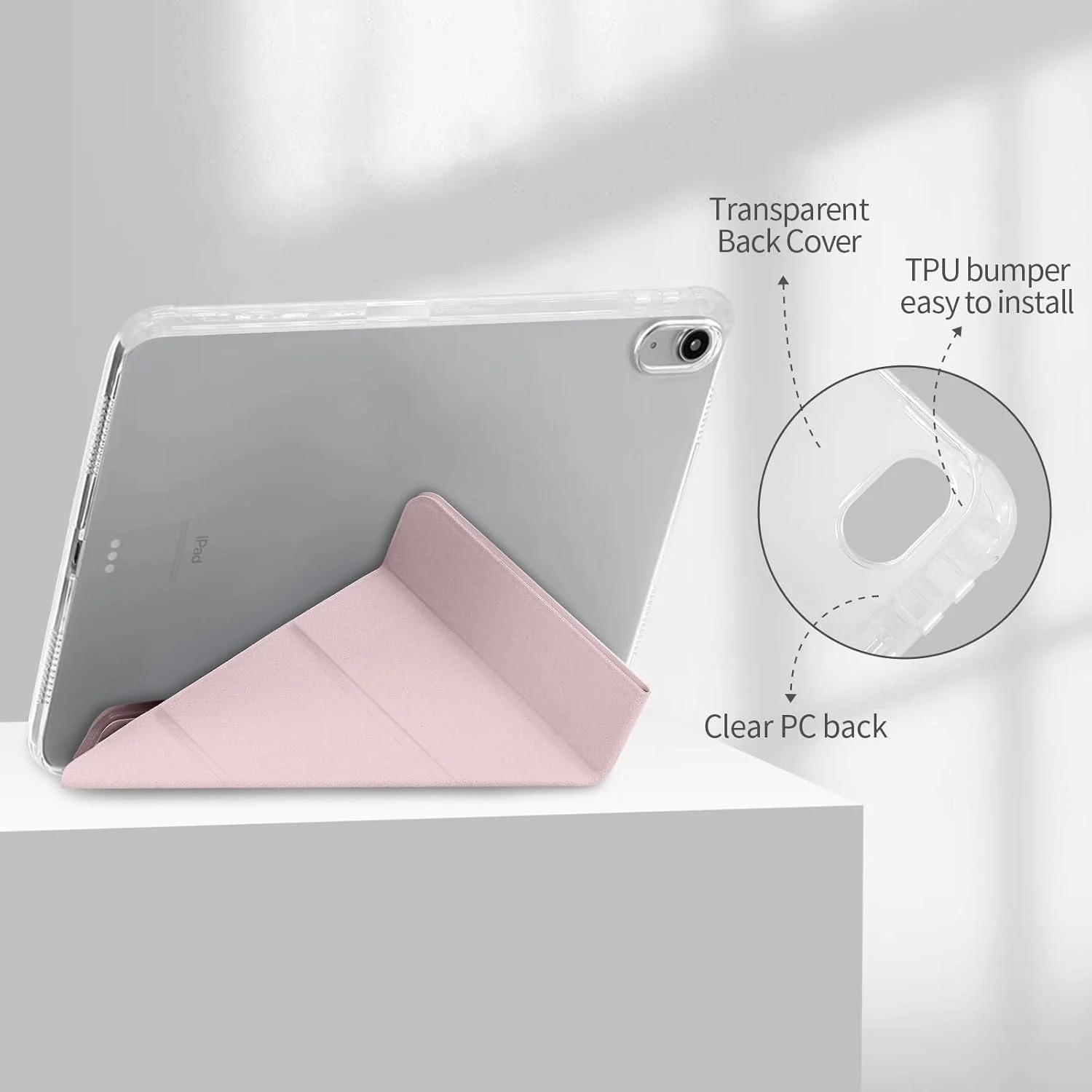 کاور آیپد نسل 10 سامکایل 2022 سایز 10.9 اینچ، کاور محافظ باریک و سخت با قابلیت استند و پشتی مغناطیسی هوشمند برای آیپد 10.9 اینچی نسل 10 مدل 2022 (صورتی)