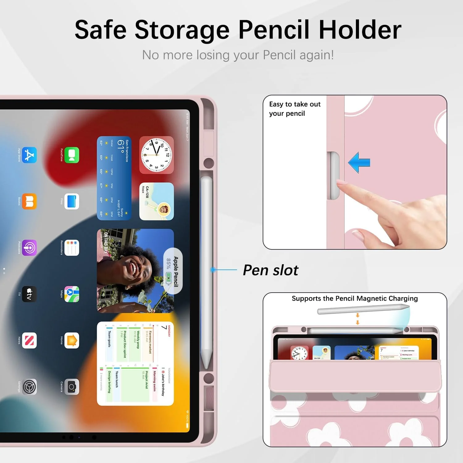 کاور Lornpa برای آیپد پرو 12.9 اینچ نسل 6/5/4 (2022/2021/2020)، کاور محافظ باریک و زیبا با پایه تاشو و نگهدارنده قلم، کاور هوشمند با قابلیت بیدار/خواب خودکار برای دختران و زنان، گل صورتی