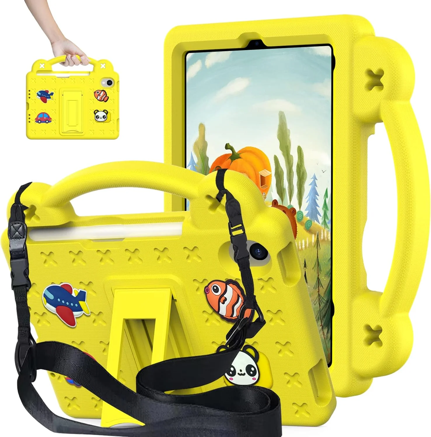 کاور محافظ تبلت کودکانه آنسوبو مناسب آیپد مینی 6، مقاوم در برابر ضربه و ضد شوک EVA با پایه تاشو/دسته/بند شانه، کاور محافظ تبلت مناسب کودکان برای آیپد مینی نسل ششم 8.3 اینچی 2021 (زرد)