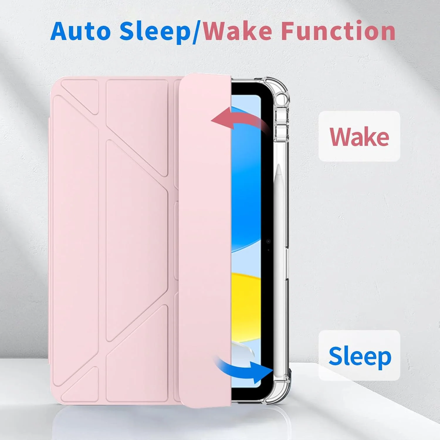 کاور آیپد نسل 10 سامکایل 2022 سایز 10.9 اینچ، کاور محافظ باریک و سخت با قابلیت استند و پشتی مغناطیسی هوشمند برای آیپد 10.9 اینچی نسل 10 مدل 2022 (صورتی)