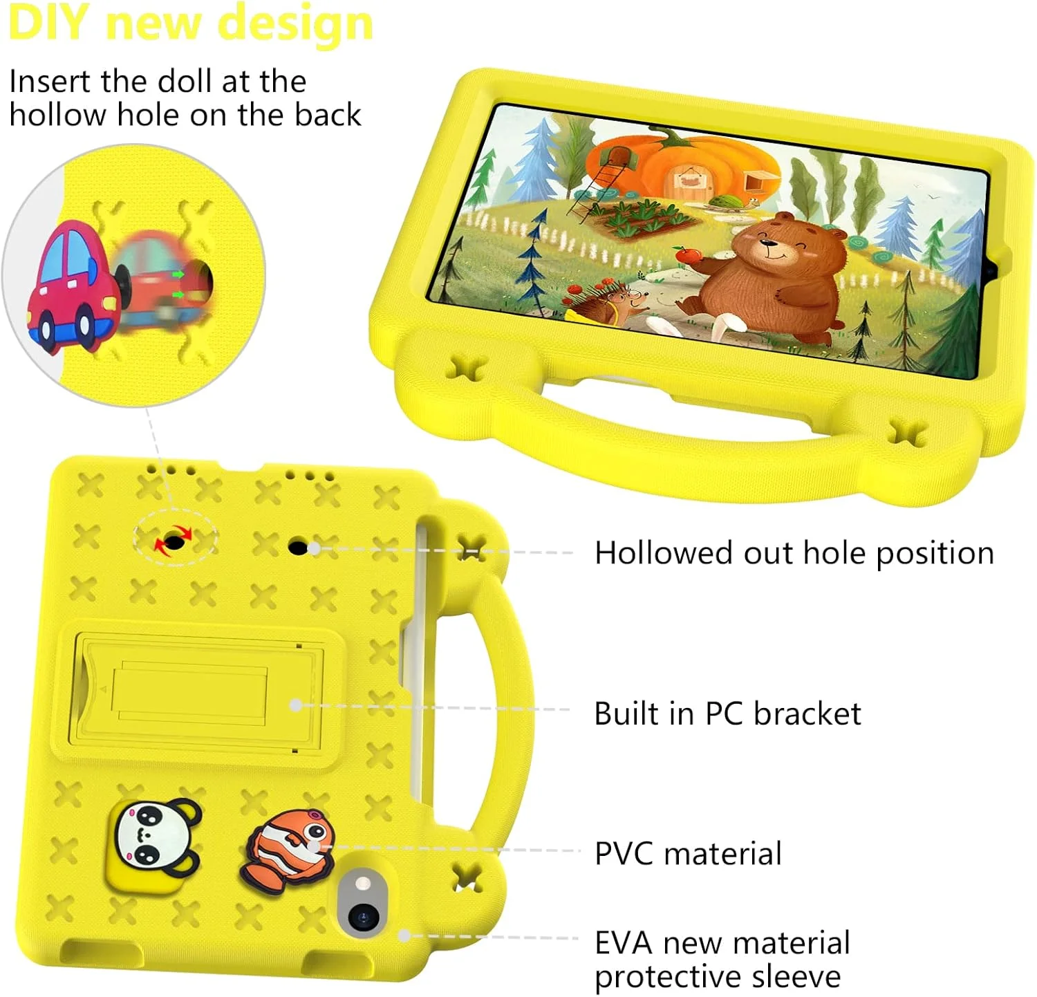 کاور محافظ تبلت کودکانه آنسوبو مناسب آیپد مینی 6، مقاوم در برابر ضربه و ضد شوک EVA با پایه تاشو/دسته/بند شانه، کاور محافظ تبلت مناسب کودکان برای آیپد مینی نسل ششم 8.3 اینچی 2021 (زرد)