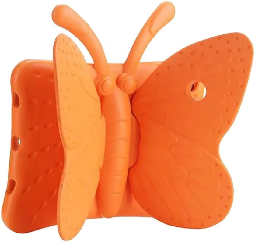 کیف آیپد نسل ششم ELTERAZONE برای کودکان، کیف آیپد 9.7 اینچی، کاور محافظ تبلت فوم سبک و مقاوم در برابر ضربه با پایه برای Apple iPad Air/Air 2 iPad 9.7 2017/2018 - پروانه زیبا (نارنجی)