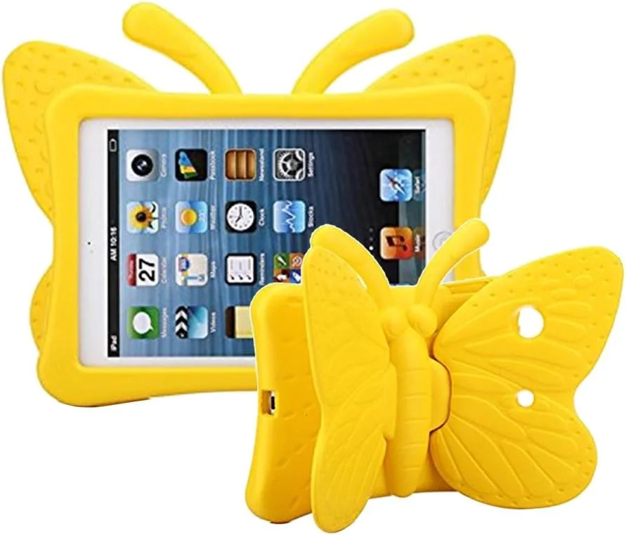 کیف آیپد مینی 4 3 2 طرح پروانه سه بعدی نارا، مناسب کودکان، سبک وزن، دارای استند EVA، ضد ضربه، مقاوم و بادوام، مناسب کودکان، برای آیپد مینی 4 3 2 (صورتی) (آیپد پرو 9.7/آیپد 9.7 2017 2018، زرد)