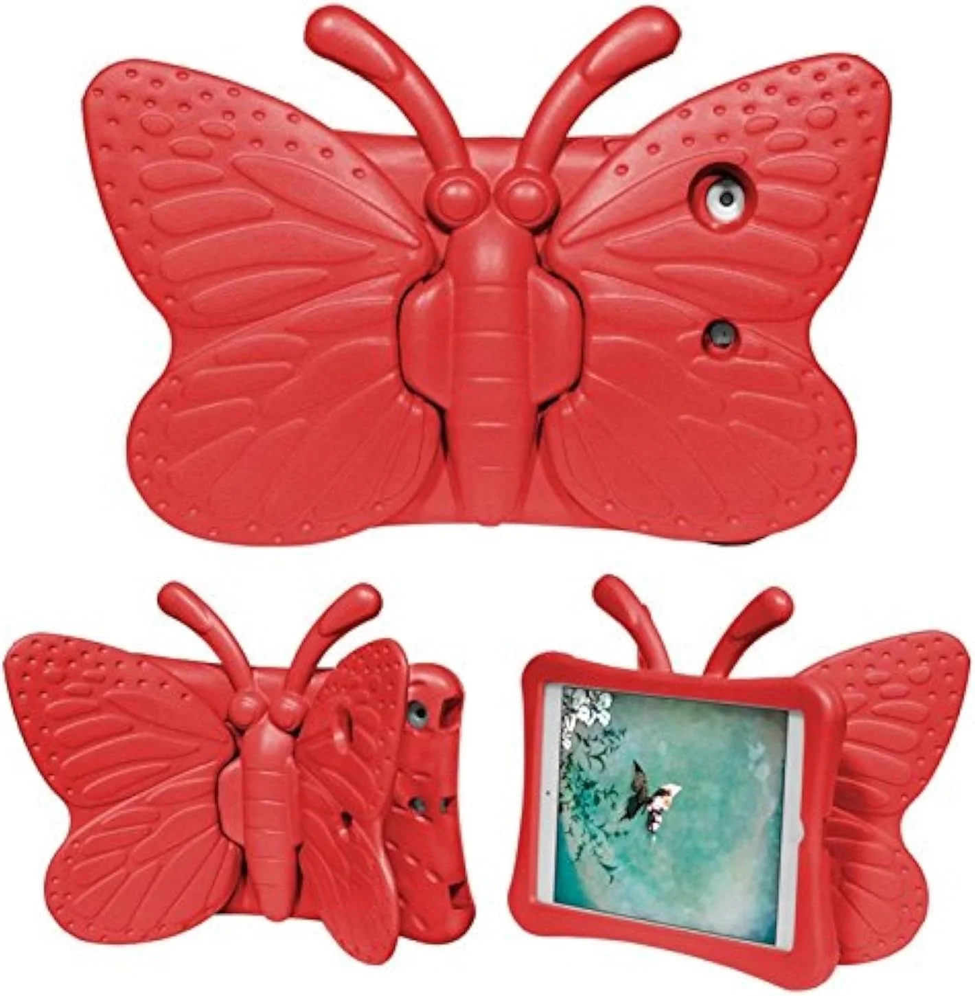 کیف آیپد مینی SmartGrist سازگار با مدل های مینی، طرح پروانه ای زیبا با قابلیت تبدیل شدن به استند، سبک وزن، ضد ضربه، ساخته شده از فوم EVA بادوام، محافظ تبلت برای اپل آیپد مینی 1/2/3/4 - قرمز