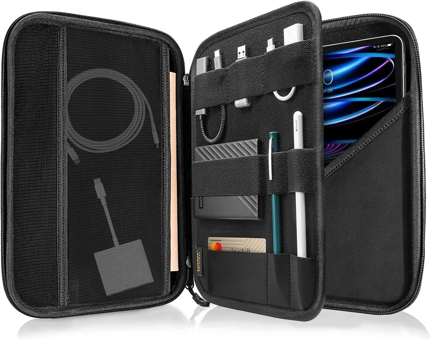 کیف محافظ تبلت ProElite با بدنه سخت، مناسب برای تبلت‌های تا 11.5 اینچ، شامل Apple iPad 10.2/iPad 10.9/Pro 11/ iPad 9.7/ Samsung/Lenovo/Realme Pad/Mi Pad 6/Redmi Pad/Nokia/OnePlus به همراه محفظه لوازم جانبی، مشکی