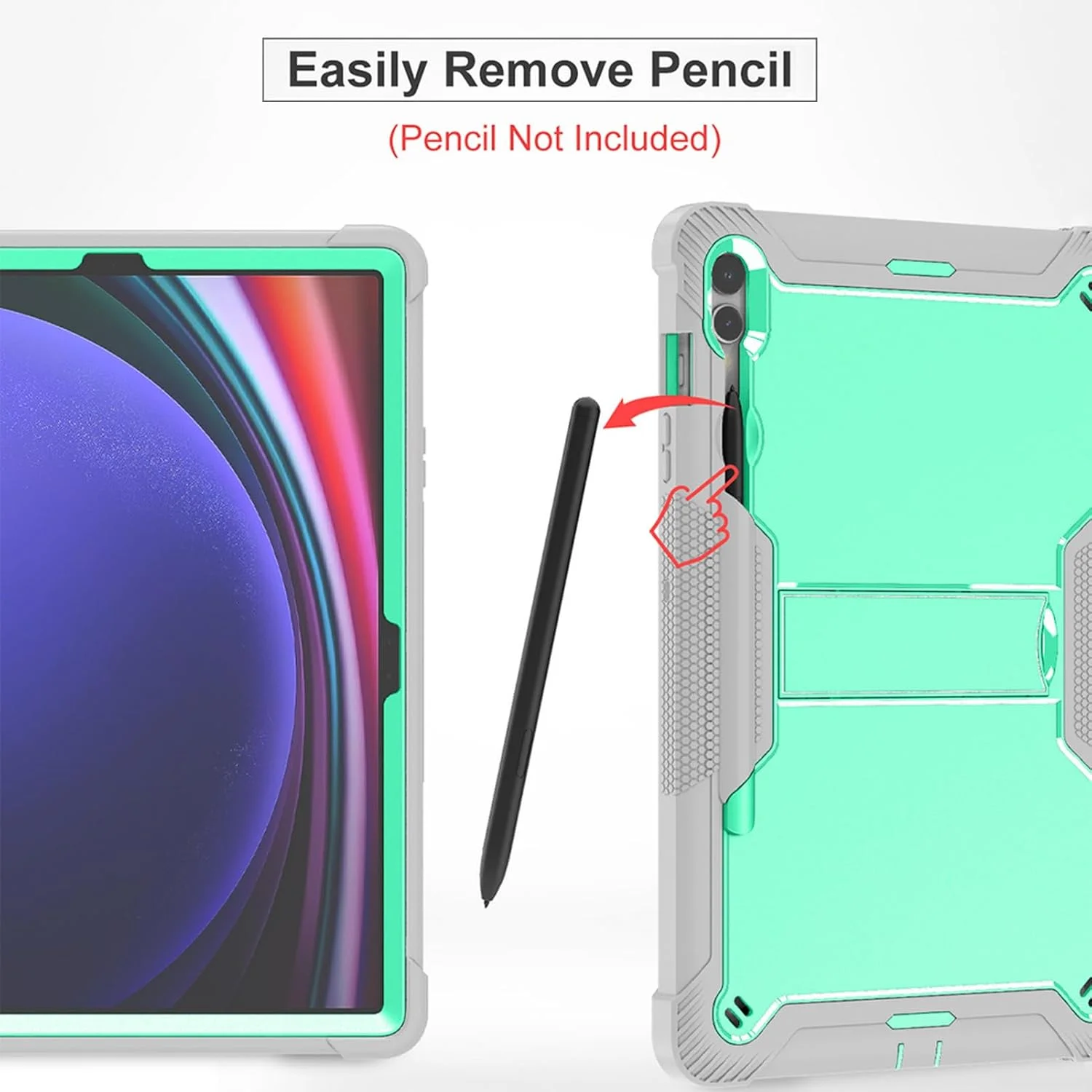 کاور مقاوم Gruattreay سازگار با تبلت سامسونگ گلکسی تب S10+/S10 پلاس 12.4 اینچ 2024 (SM-X820/X826B)، کاور محافظ هیبریدی مقاوم در برابر ضربه با پایه داخلی (خاکستری + سبز)