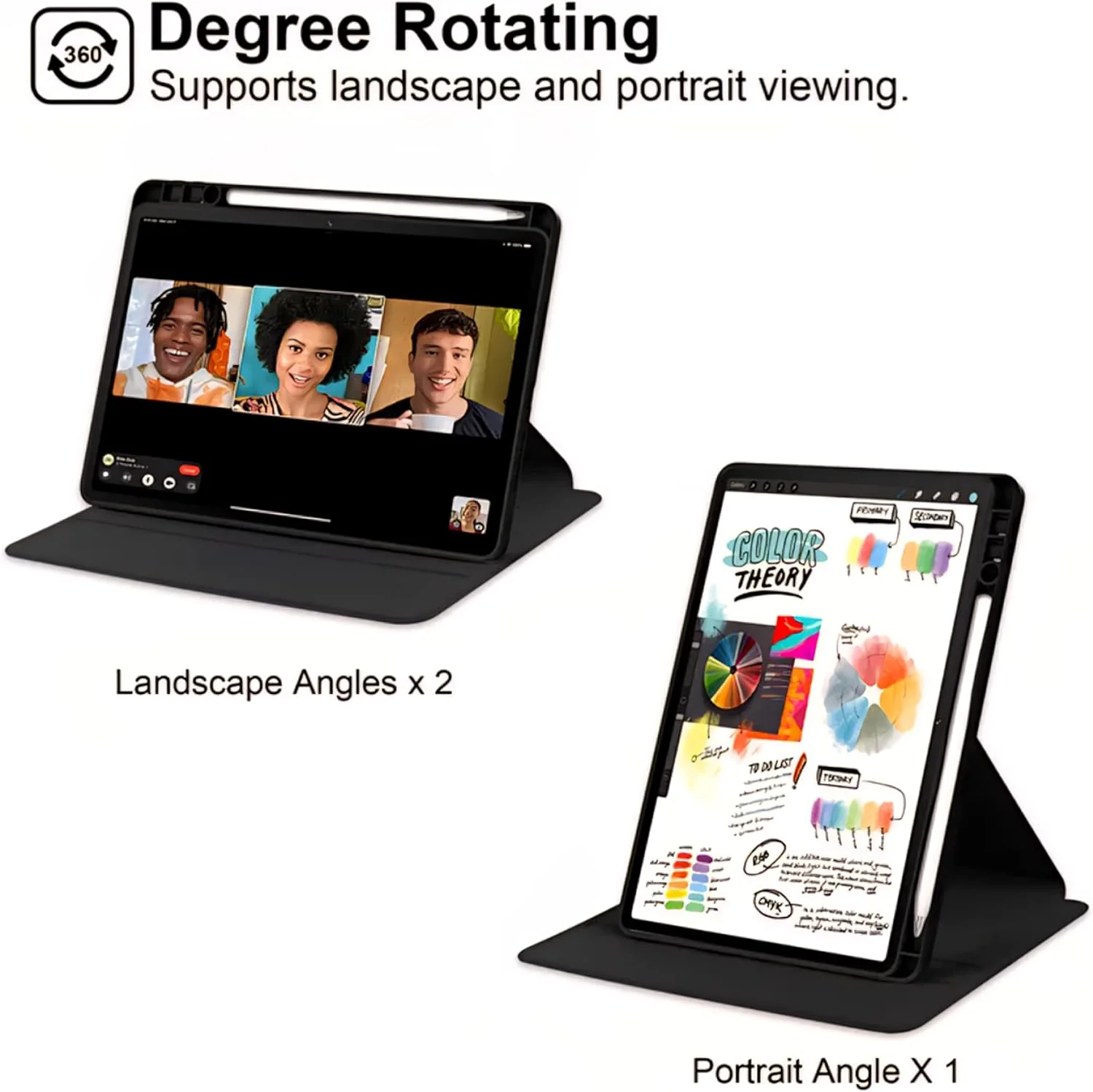 کیف هوشمند Huawei MatePad SE 11، سازگار با قاب Huawei MatePad SE 11، پایه چرخان 360 درجه، عملکرد خواب/بیدار شدن خودکار، مشکی