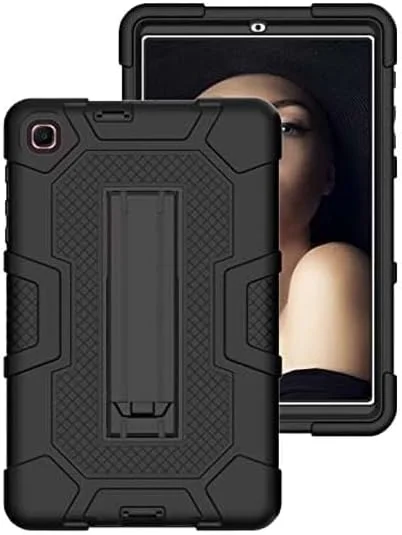 کیف محافظ تبلت سامسونگ Tab A 8.0 (2019) مدل T290/T295 به همراه پایه، مقاوم در برابر ضربه، سه لایه محافظتی سخت و ترکیبی، بدنه نرم، مناسب تبلت اپل، جنس سیلیکونی (مشکی + مشکی)