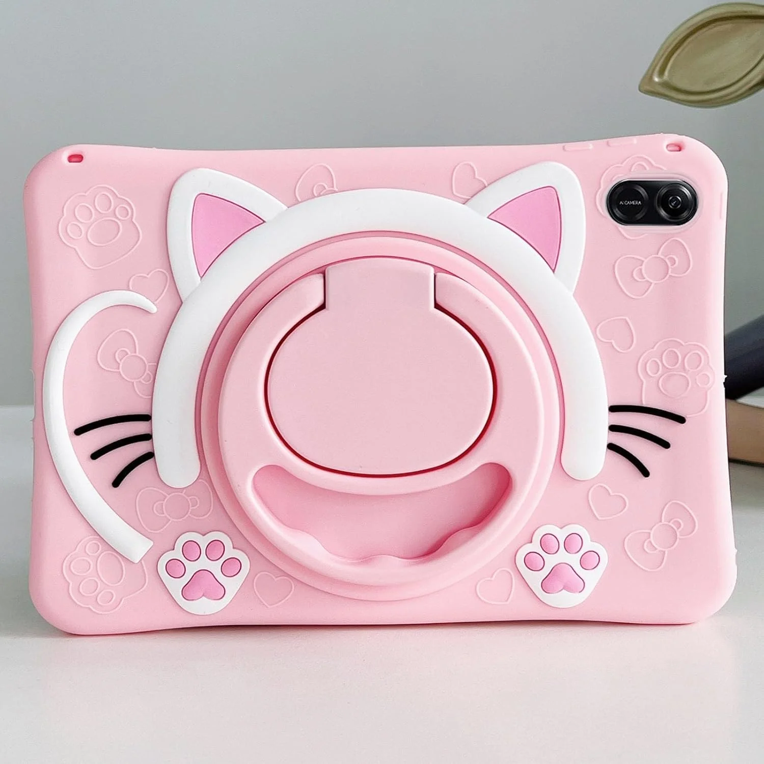 کیف محافظ تبلت ایس استور سازگار با تبلت آنر پد X9 سایز 11.5 اینچ (مدل 2023)، طرح گربه بامزه مناسب کودکان، با دستگیره چرخان 360 درجه و پایه تاشو، ضد ضربه، مقاوم و مناسب کودکان، رنگ صورتی