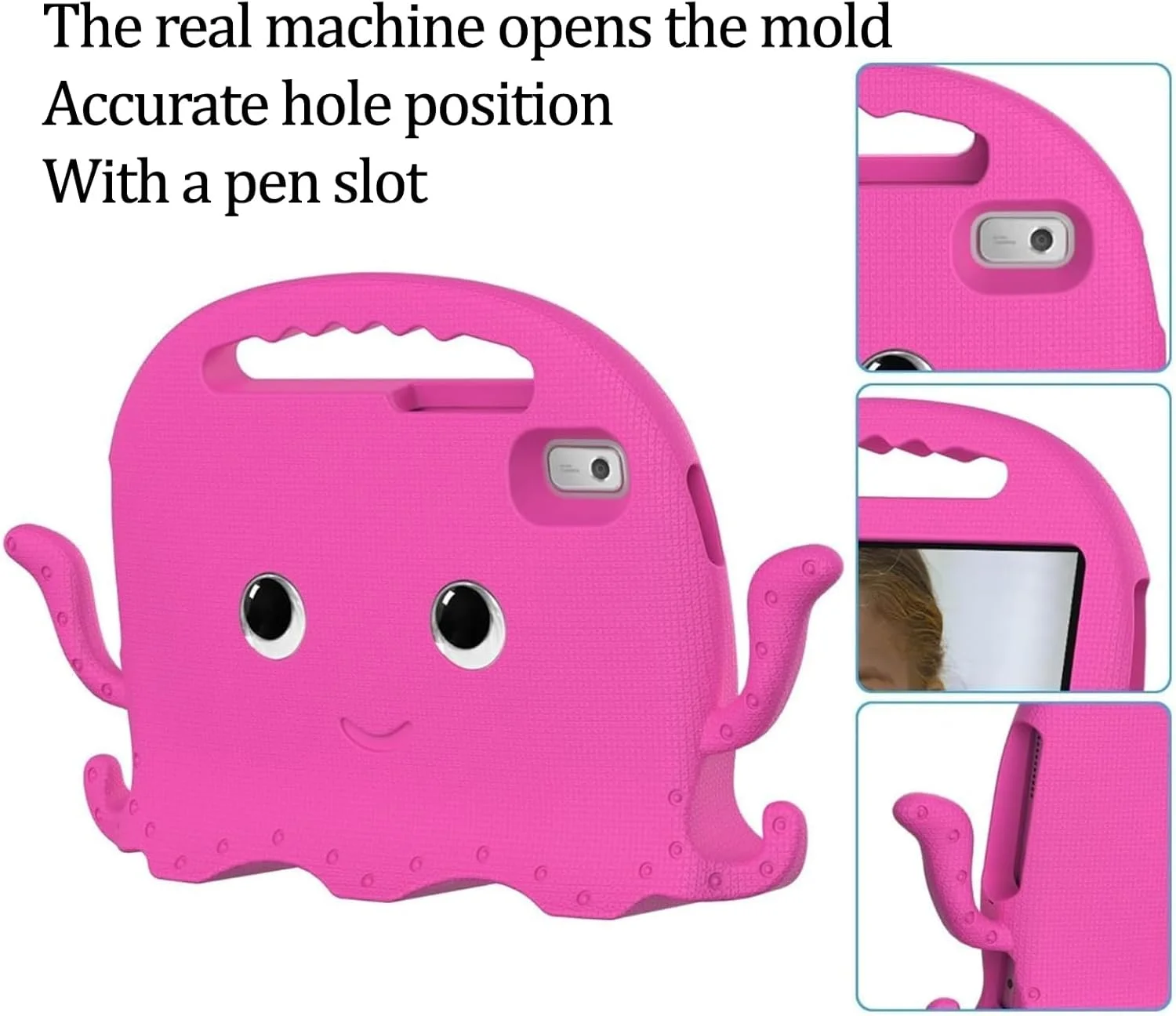 کیف محافظ کودکانه Tujibeay مناسب برای تبلت Lenovo Tab M9 9.0 اینچ 2023، سبک وزن، EVA ضد ضربه با دسته (قرمز گل رز)