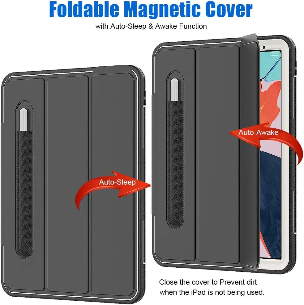 کیف تبلت QYiD برای آیپد پرو 11، کاور محافظ هوشمند مغناطیسی تاشو ضد افتادن با قابلیت بیدار/خواب خودکار و جای قلم برای اپل آیپد پرو 11 (2018) / A2013 / A1934 / A1979 / A1980 (خاکستری)