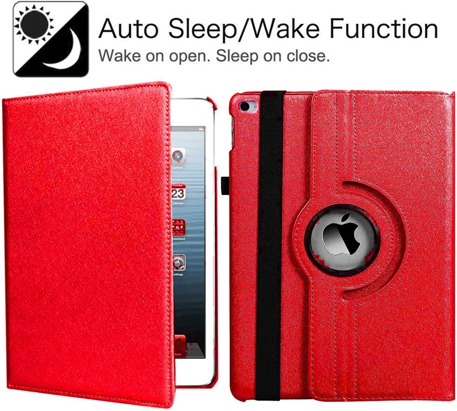 کیف چرخشی AWH برای آیپد 9.7 اینچ 2018 2017/ کیف آیپد ایر 2 - کیف هوشمند با قابلیت چرخش 360 درجه و عملکرد خواب و بیدار شدن خودکار برای آیپد 9.7 اینچی اپل (نسل ششم، نسل پنجم)/آیپد ایر - قرمز