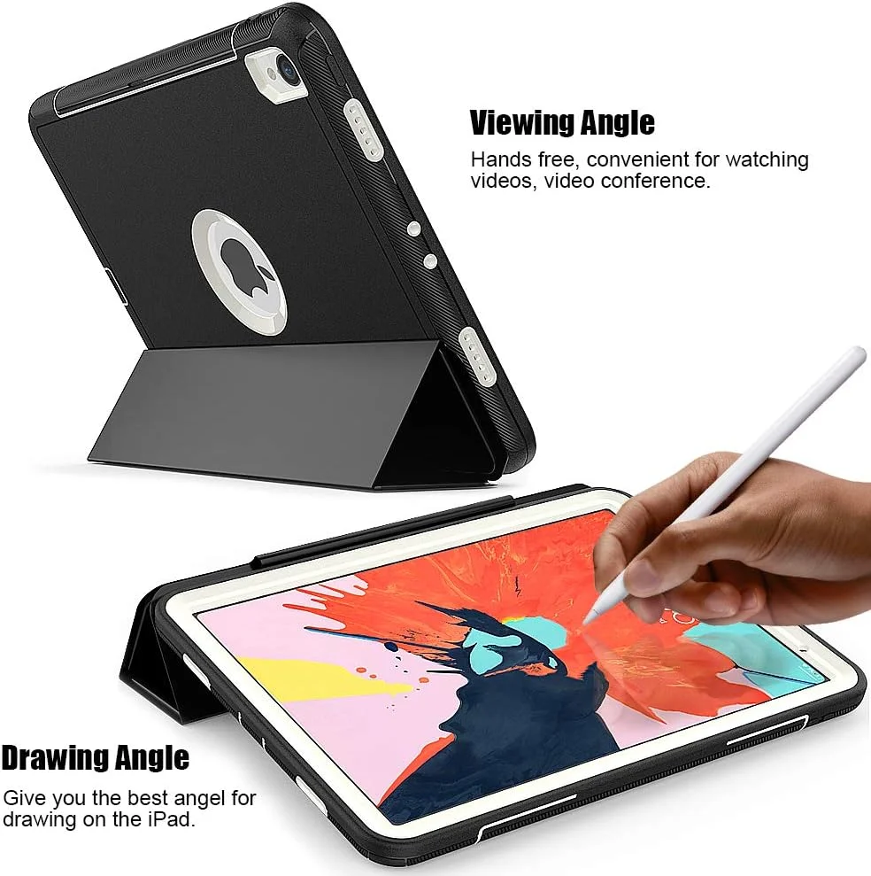 کیف تبلت QYiD برای آیپد پرو 11، کاور محافظ هوشمند مغناطیسی تاشو ضد افتادن با قابلیت بیدار/خواب خودکار و جای قلم برای اپل آیپد پرو 11 (2018) / A2013 / A1934 / A1979 / A1980 (خاکستری)