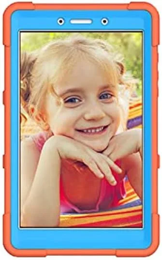 کیف تبلت سامسونگ Tab A 8.0 (2019) مدل T290/T295 با پایه، مقاوم در برابر ضربه، سه لایه محافظ سخت هیبریدی و پوسته نرم سیلیکونی (نارنجی + آبی)