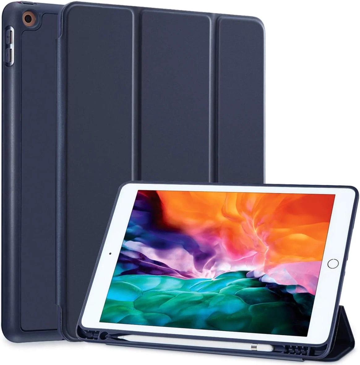 کاور هوشمند باریک SIWENGDE AWH مناسب برای آیپد نسل ششم/پنجم 9.7 اینچی، مدل 2018/2017 با جای مدادی داخلی، استند مغناطیسی سه تایی قوی و قابلیت خواب/بیدار شدن خودکار، مناسب برای آیپد 9.7 اینچی (آبی تیره)