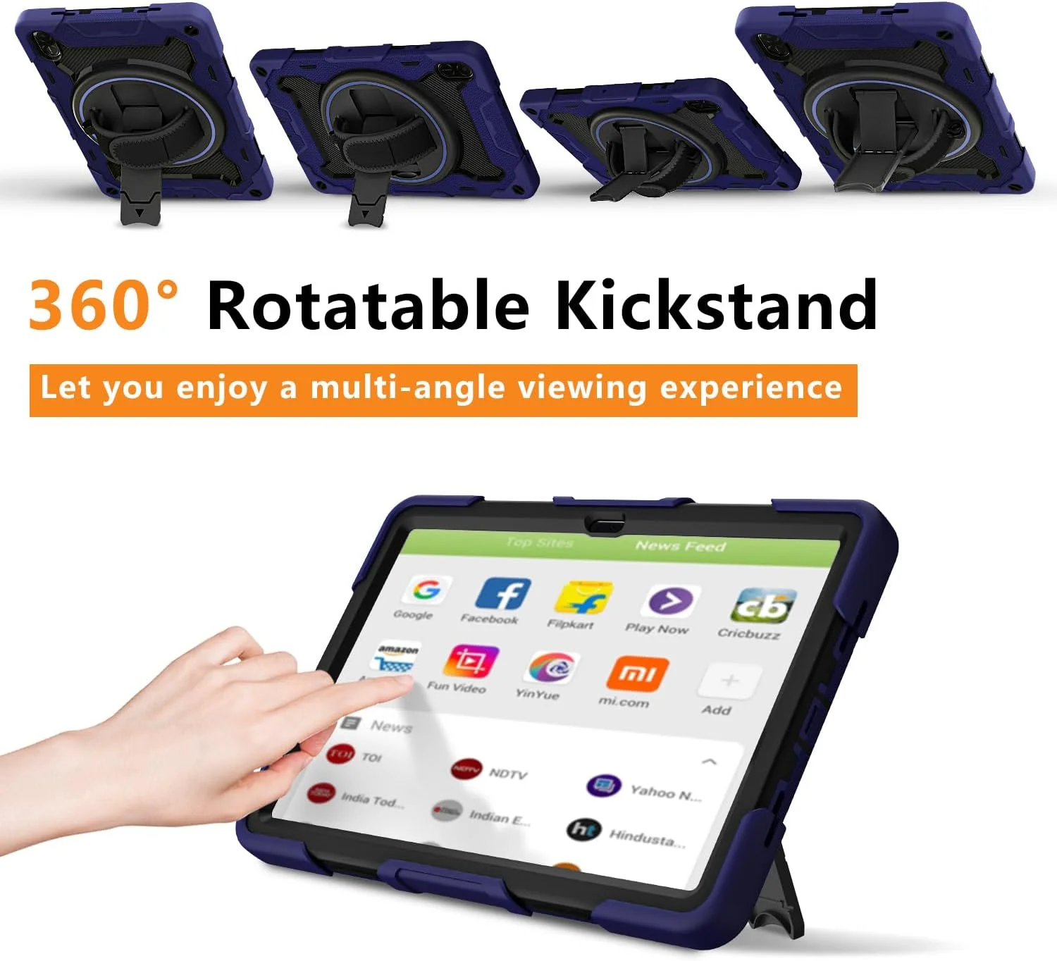 کاور محافظ تبلت آنر پد X8a مدل 2024 سایز 11 اینچ به همراه محافظ صفحه نمایش HD، ضد ضربه، مناسب کودکان، دارای استند چرخان 360 درجه/بند شانه/بند دستی/جای قلم، آبی تیره
