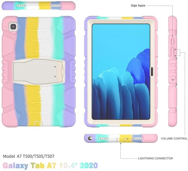 کاور محافظ تبلت سامسونگ گلکسی تب A7 10.4 2020 مدل T500/T505/T507/T505N/T503، کاور ضد ضربه و مقاوم با پایه نگهدارنده، رنگ صورتی