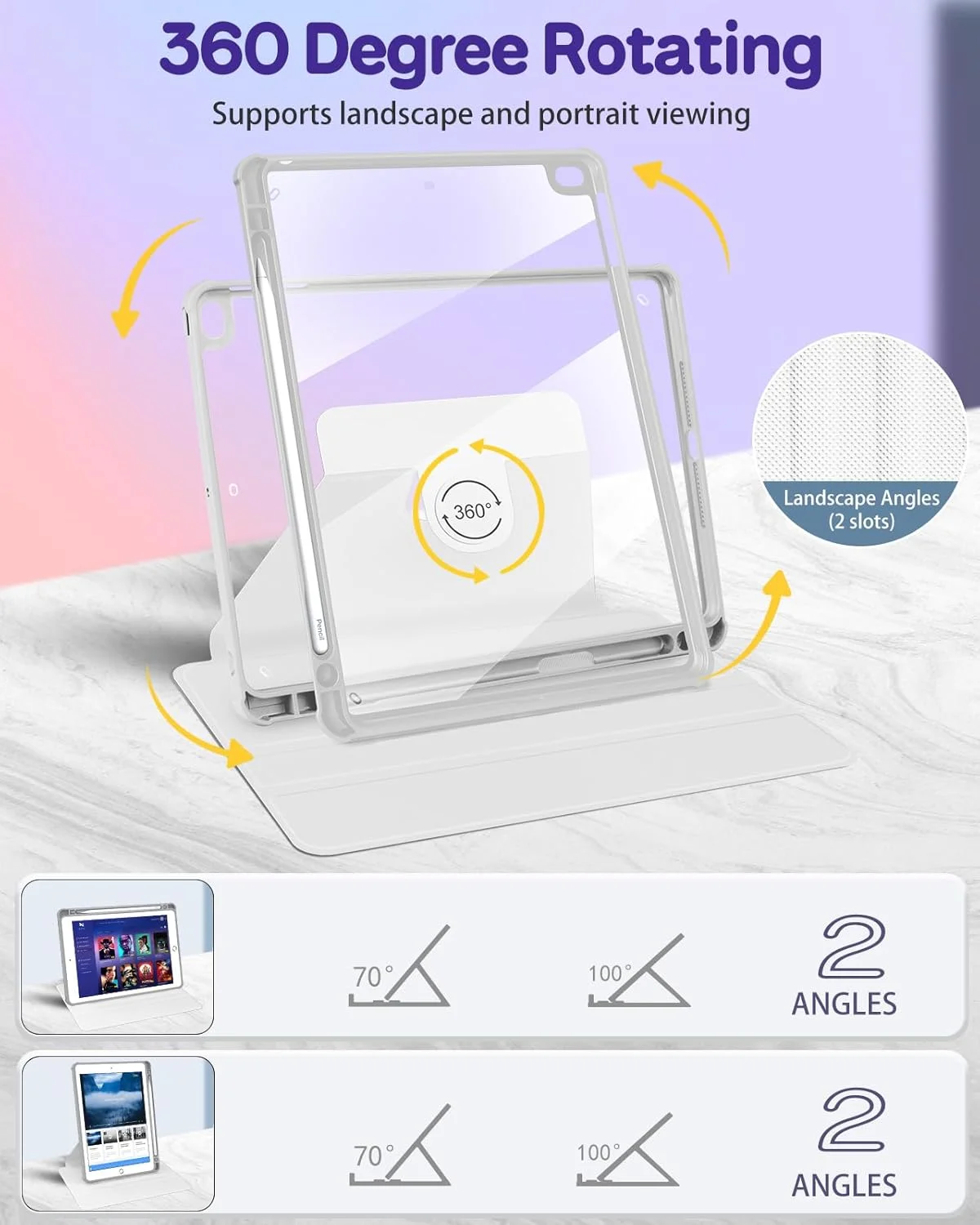 کیف Kidcube مناسب برای آیپد نسل 5/6، آیپد ایر نسل 1/2، آیپد پرو 9.7 اینچی، کاور فانتزی دخترانه با جای قلم، طرح گل، پایه چرخان 360 درجه، مدل 2018/2017