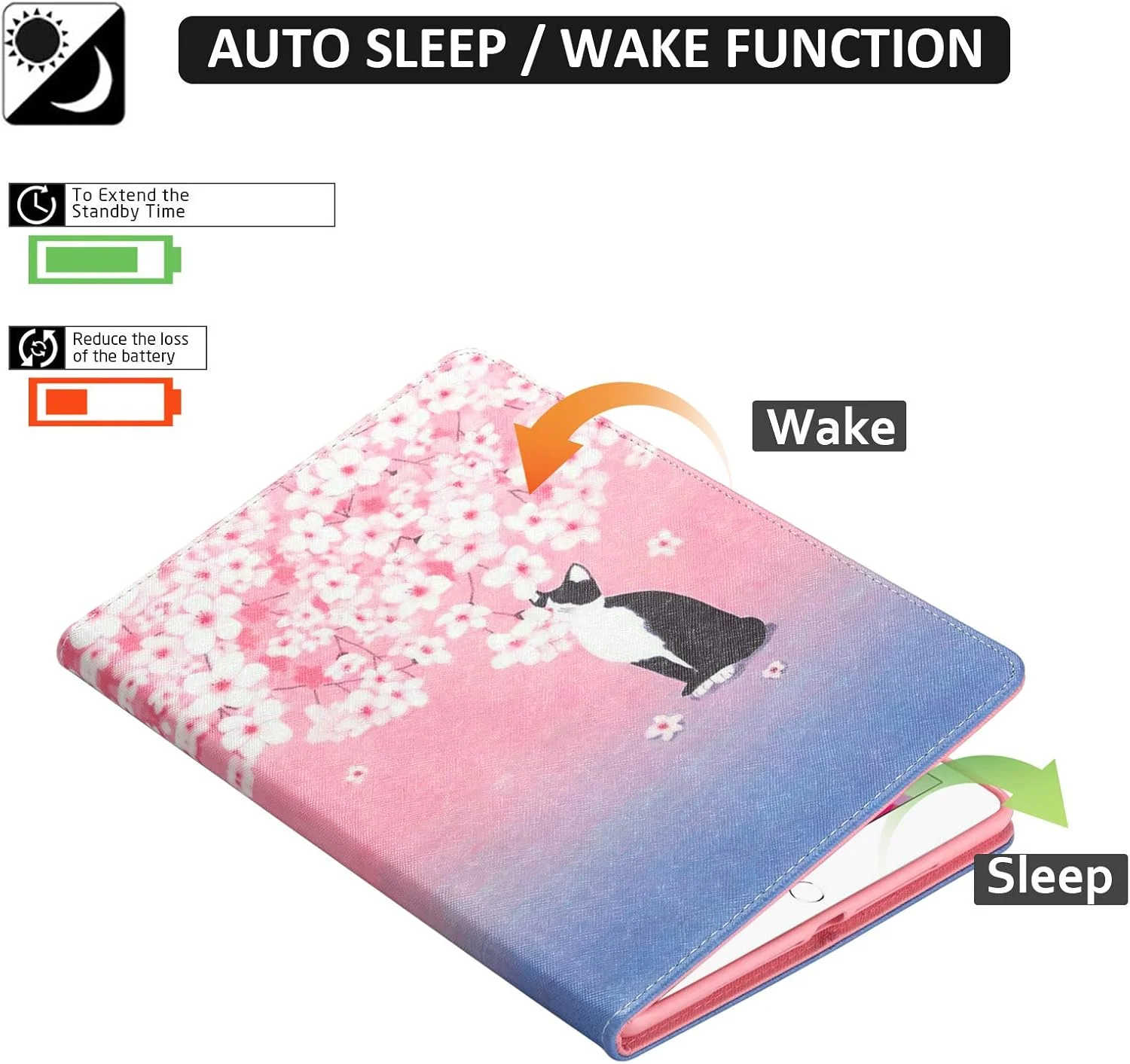 کاور محافظ تبلت Dteck مناسب برای آیپد ایر (نسل سوم) و آیپد پرو 2017 10.5 اینچی / آیپد نسل هفتم 10.2 اینچی 2019، کیف پول چرمی هوشمند با طرح زیبا به همراه قلم استایلوس (گربه گیلاس صورتی)