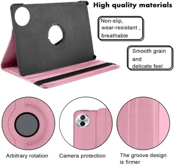 کیف چرمی 360 درجه چرخشی Vurtboly سازگار با تبلت Honor Pad 10 12.1 اینچ 2025، کیف محافظ چرمی PU با قابلیت تنظیم زاویه دید و ضد ضربه برای Honor Pad 10 12.1 اینچ 2025 (صورتی)