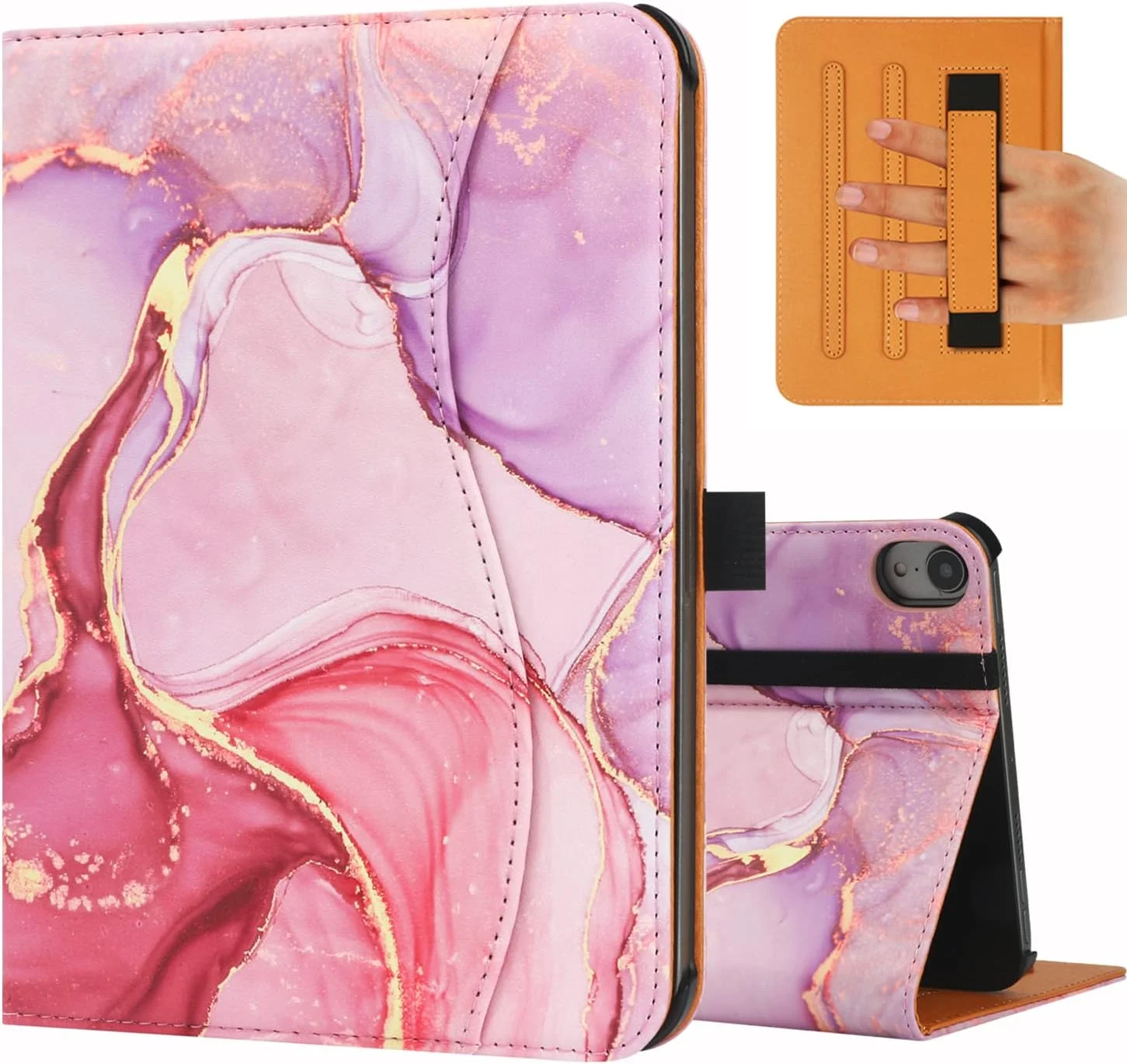 کیف محافظ آیپد مینی 6 FANRTE مدل 2021 (نسل ششم)، جلد هوشمند چرمی PU با کیفیت عالی، زوایای دید چندگانه و عملکرد بیدار و خواب خودکار برای آیپد مینی 6 8.3 اینچی (مرمر صورتی)